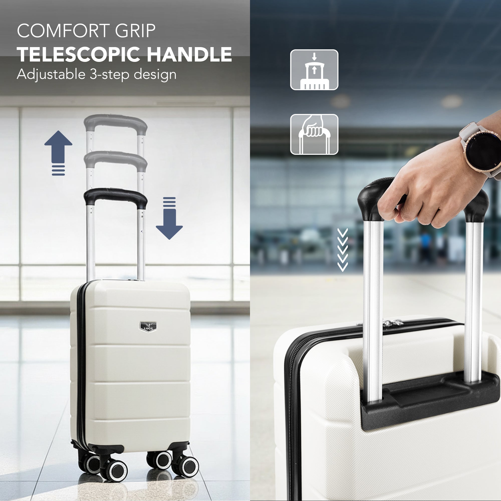 LUGG - Jetset 40cm Suitcase - 40x25x20cm- Ryanair Compatible - Underseat Size - Hard Shell ABS - Spinner & Removable Wheels - Lightweight Travel Luggage- Ivory