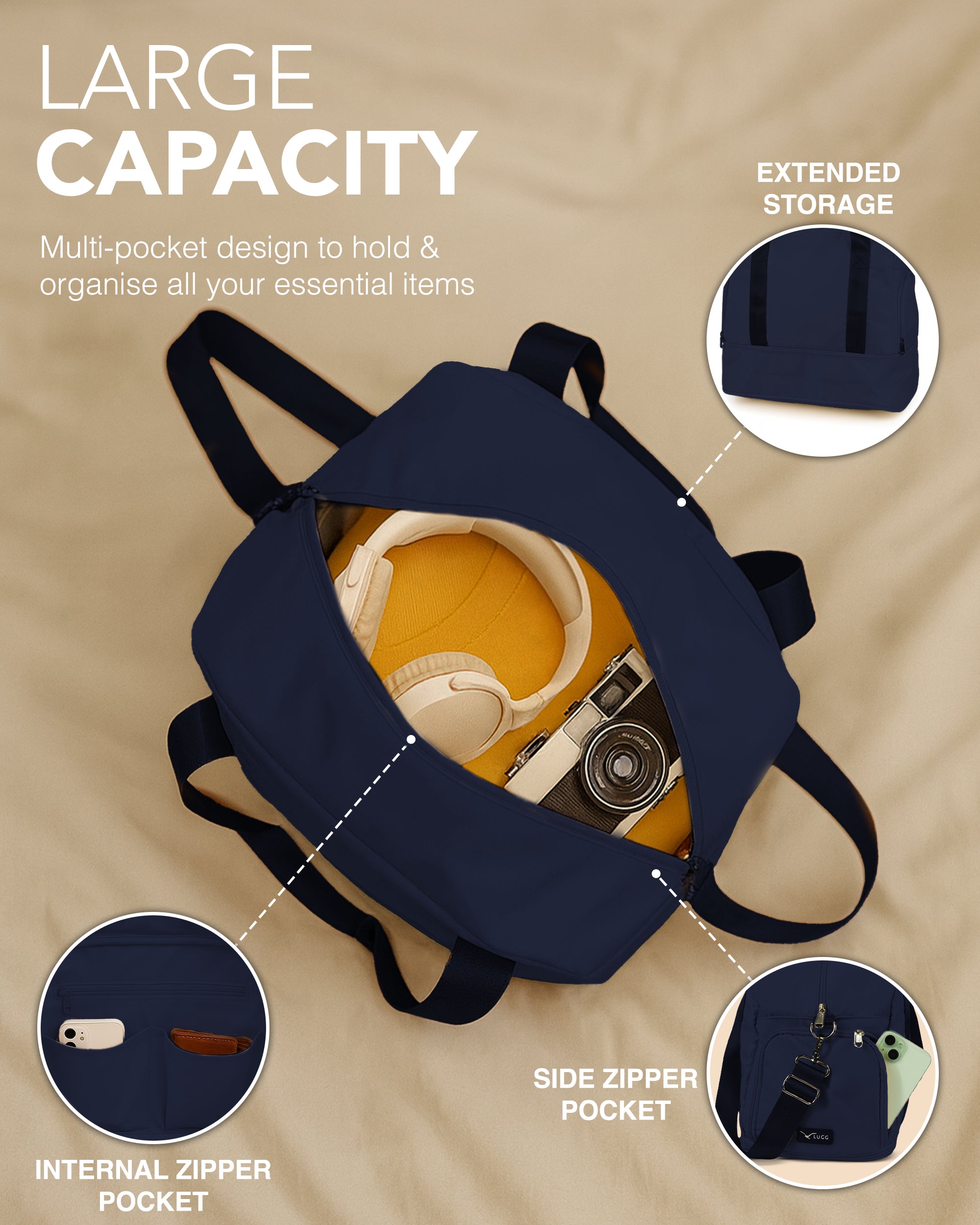 LUGG Duffle & Toiletry Bag Set – Waterproof Travel Bags for Men & Women - Midnight Blue
