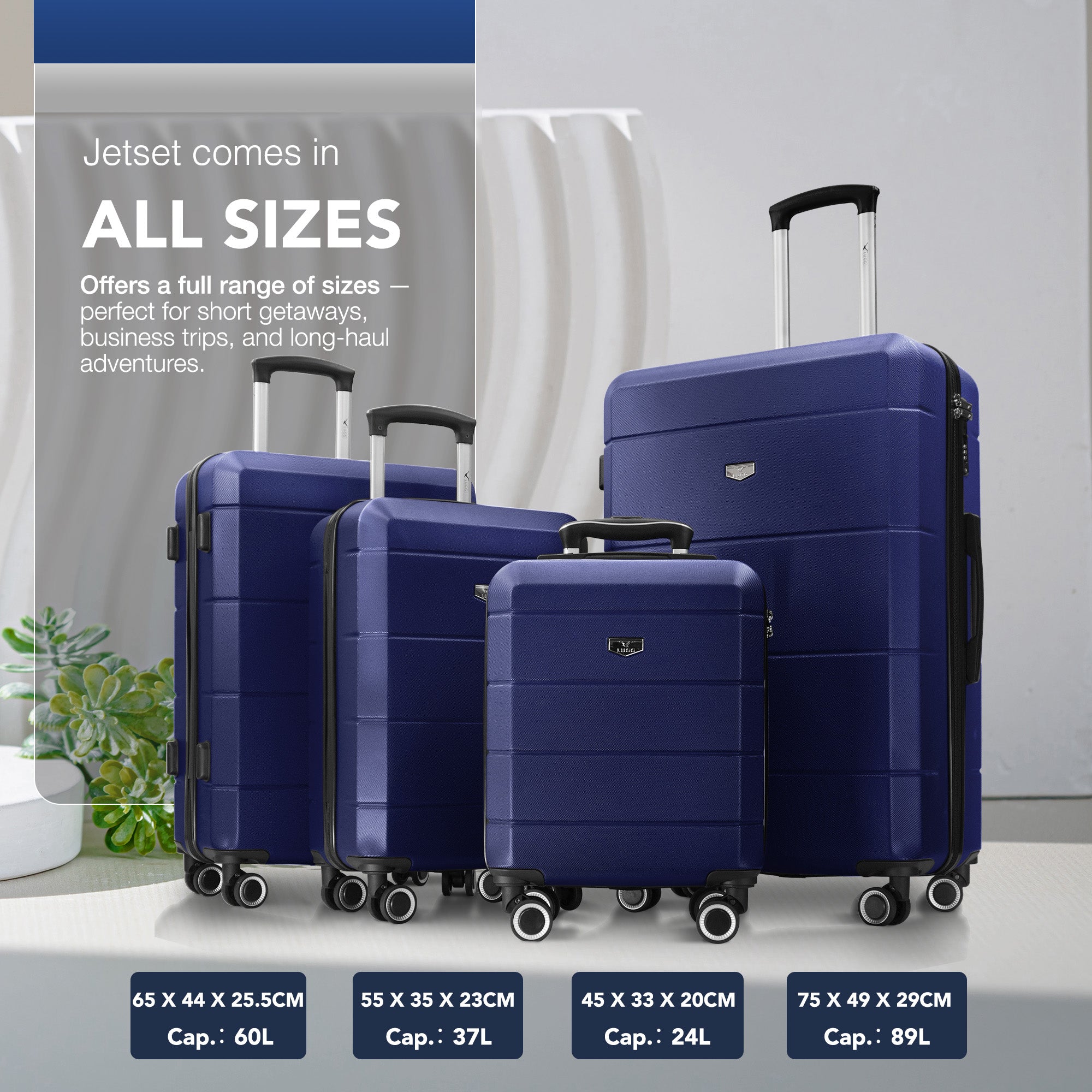 LUGG Jetset 24” Lightweight Travel Carry On Suitcase, ABS, Water Resistant & TSA Lock, Easyjet Overhead- Midnight Blue