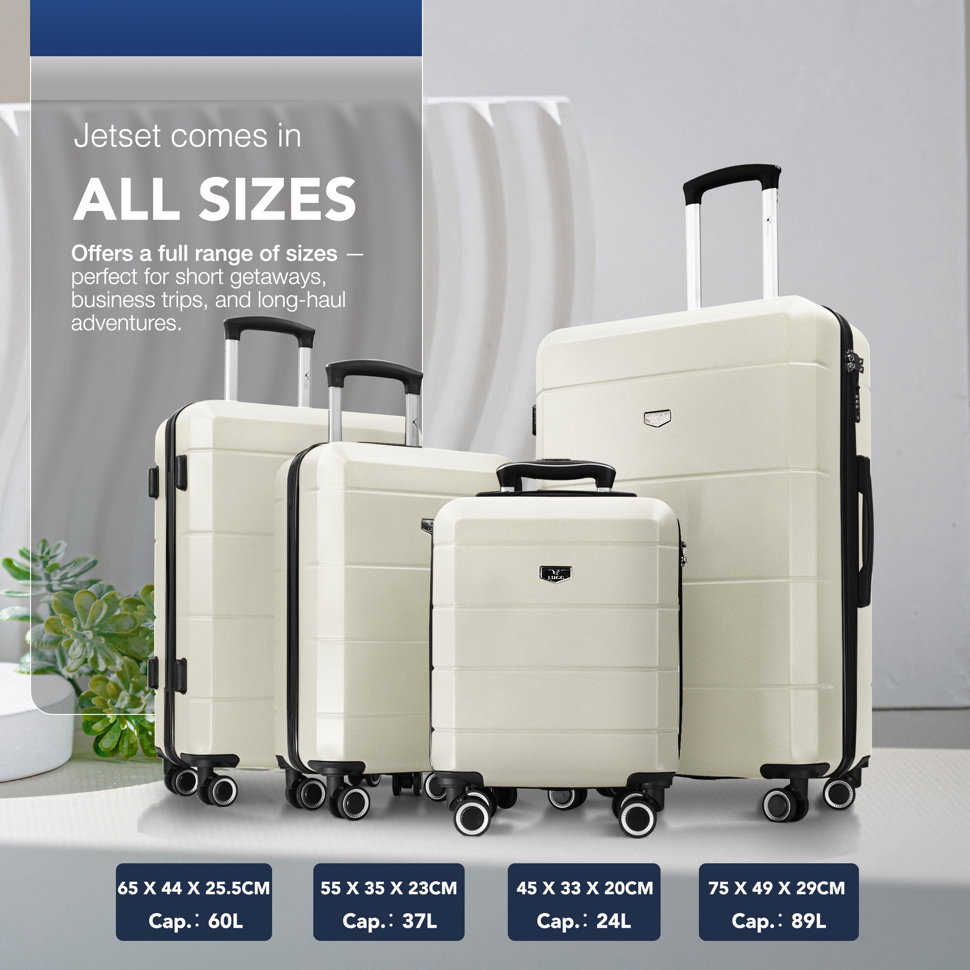 LUGG Jetset 24” Lightweight Travel Carry On Suitcase, ABS, Water Resistant & TSA Lock, Easyjet Overhead- Ivory