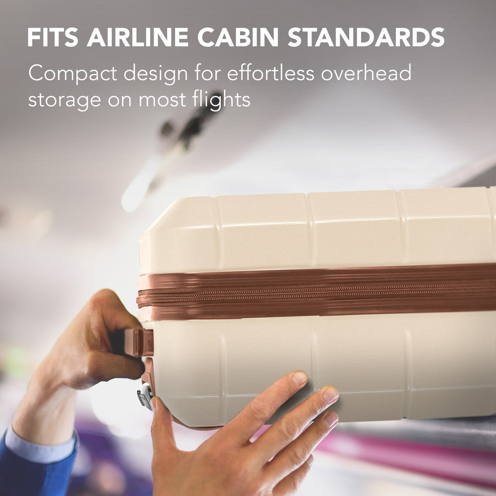 LUGG Jetset 15 Inch ABS Shell Protection Water Resistant & Safe Locking System Easyjet Free Under Seat Luggage (45x33x20cm) - Cream & Brown