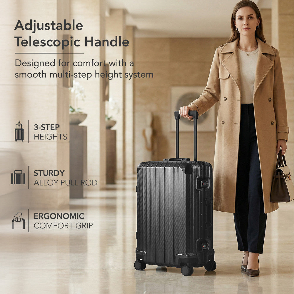 LUGG 24" Hard Shell Trolley Suitcase Aluminium TSA Lock Black 65x45x26.5cm