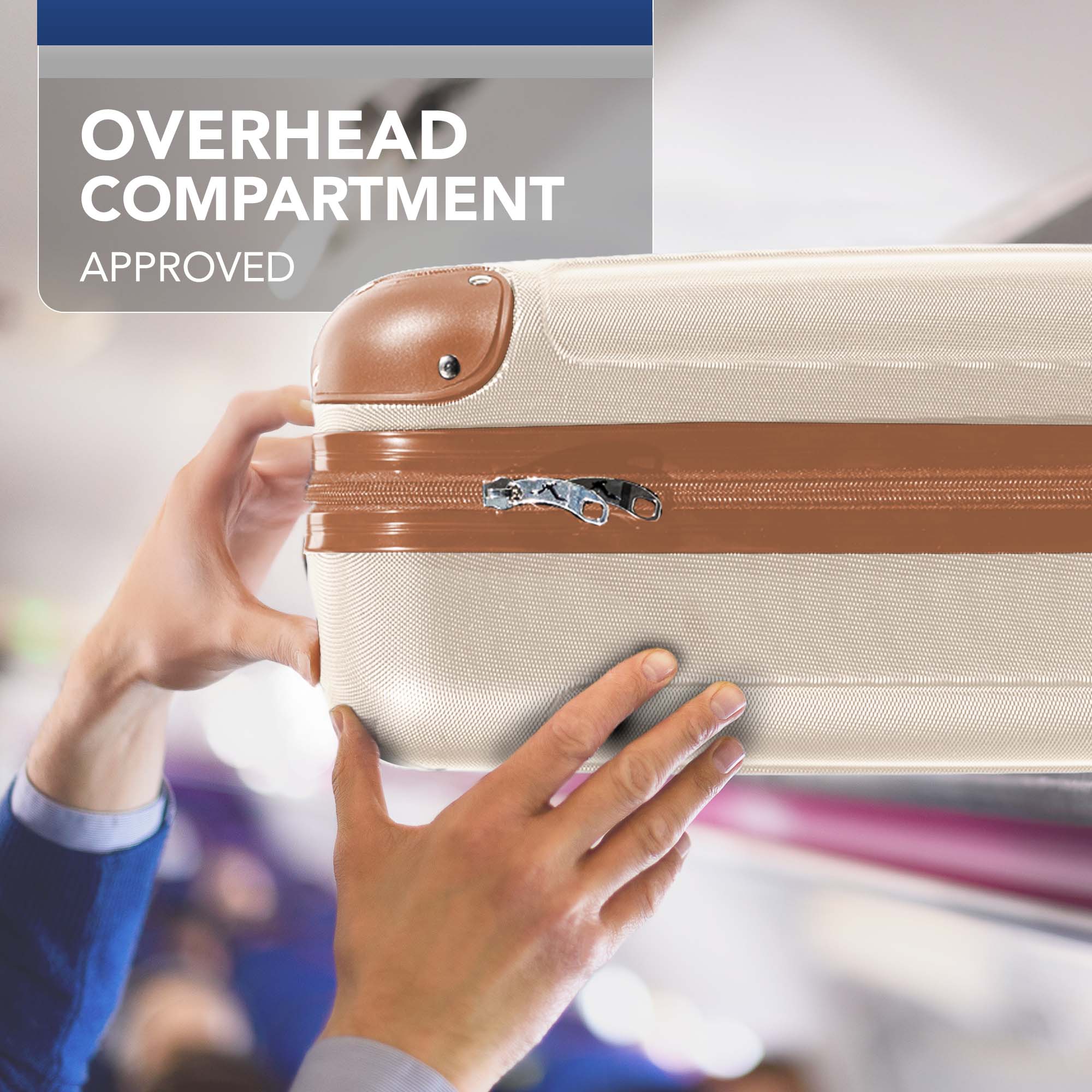 LUGG 40cm Skywander Lightweight Underseat Cabin Bag – Ryanair & EasyJet Approved Carry-On Suitcase, Durable ABS Hard Shell, Smooth Double Spinner Wheels, Water-Resistant & Compact Luggage (40x30x20cm, without wheels) - Cream/Brown