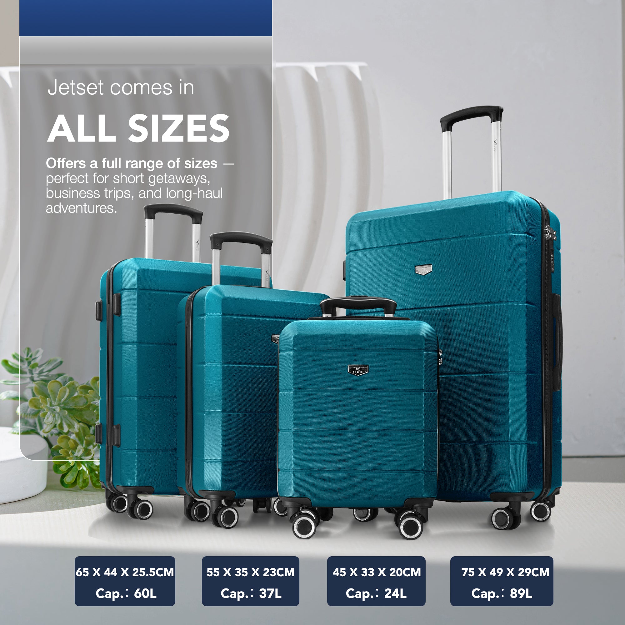 LUGG Jetset 24” Lightweight Travel Carry On Suitcase, ABS, Water Resistant & TSA Lock, Easyjet Overhead- Teal