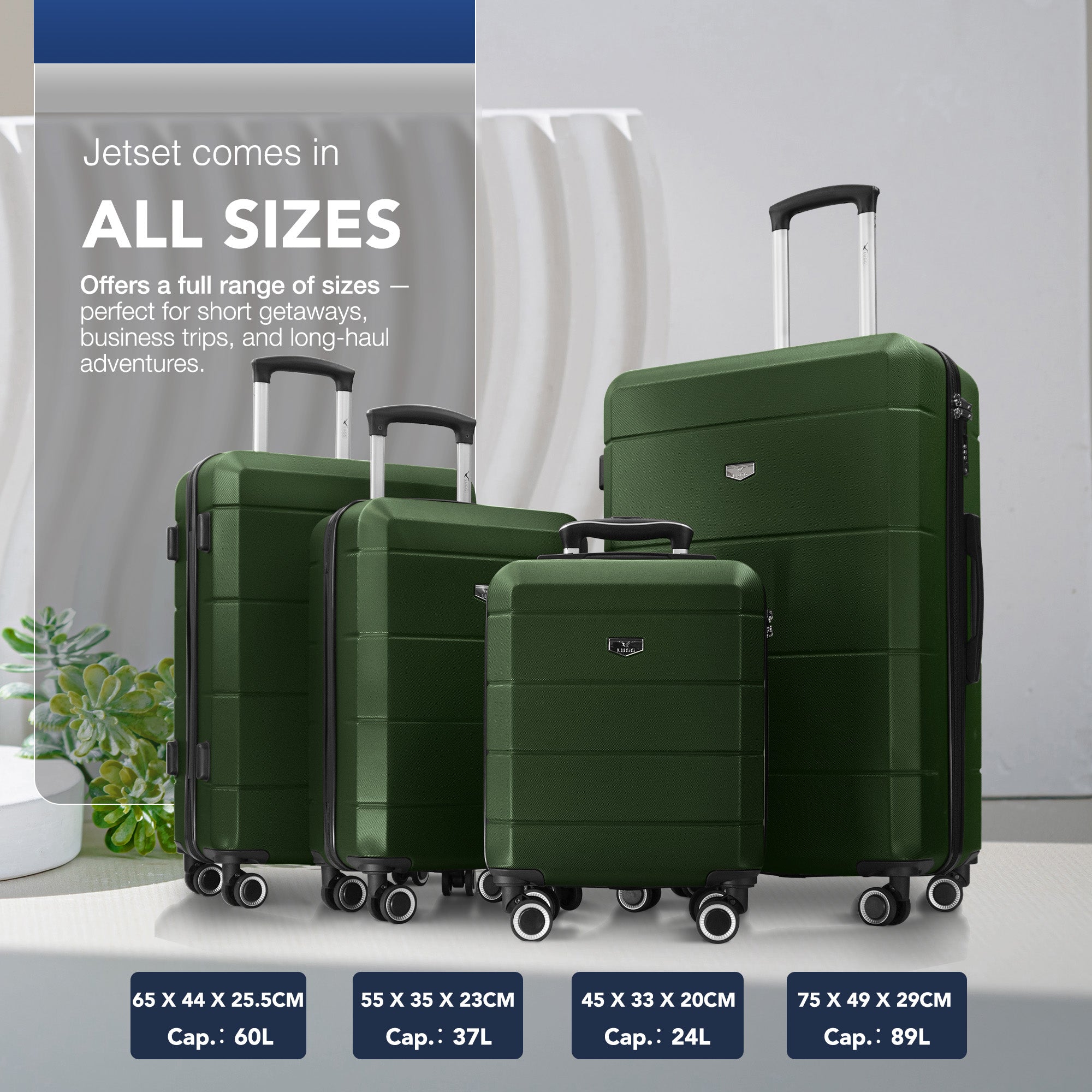 LUGG Jetset 24” Lightweight Travel Carry On Suitcase, ABS, Water Resistant & TSA Lock, Easyjet Overhead- Army Green