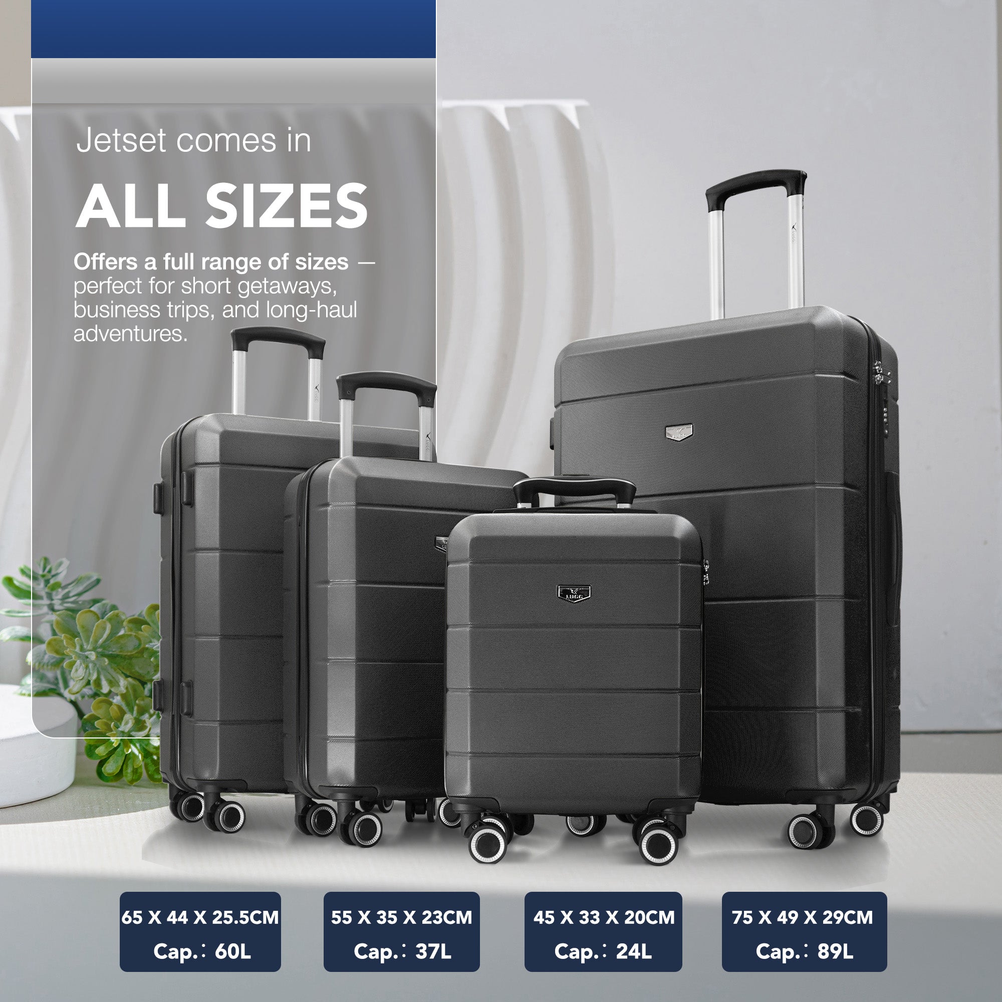 LUGG Jetset 24” Lightweight Travel Carry On Suitcase, ABS, Water Resistant & TSA Lock, Easyjet Overhead- Gunmetal