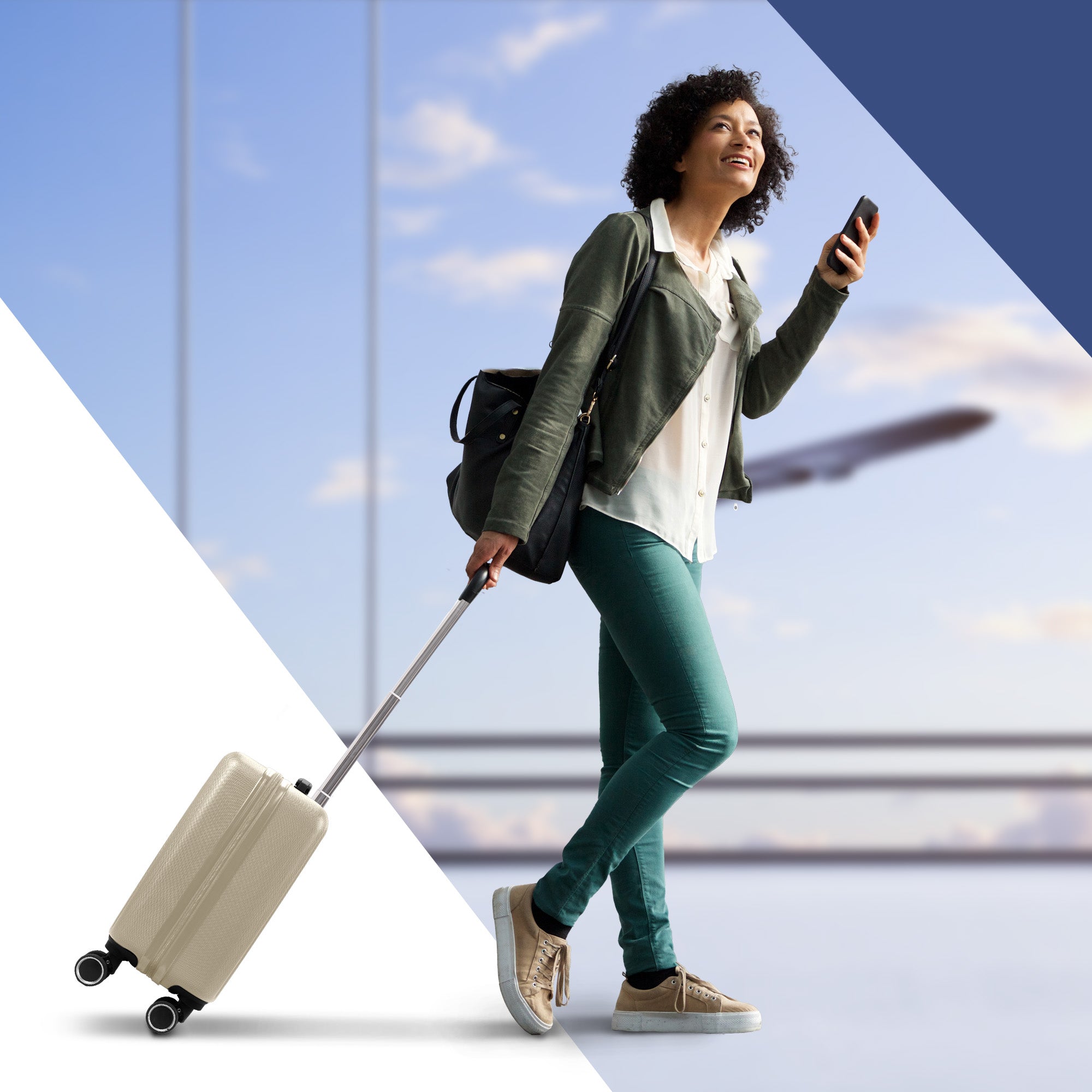 Vacay 15” Suitcase ABS Luggage, Aluminium Trolley Handle, 360° Spinner Wheels - Airline Compatible (45 x 33x 20cm) - Earth