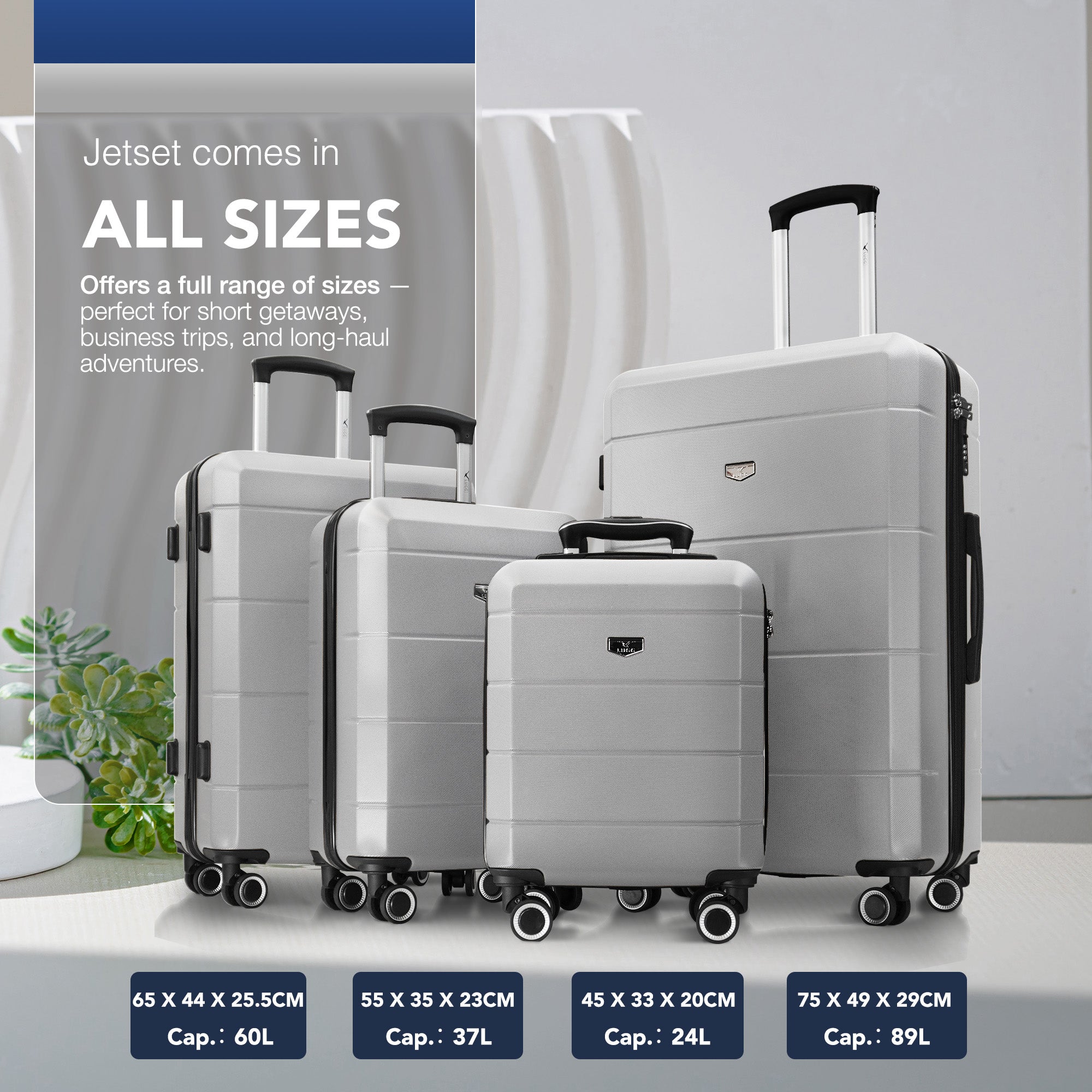 LUGG Jetset 24” Lightweight Travel Carry On Suitcase, ABS, Water Resistant & TSA Lock, Easyjet Overhead- Silver