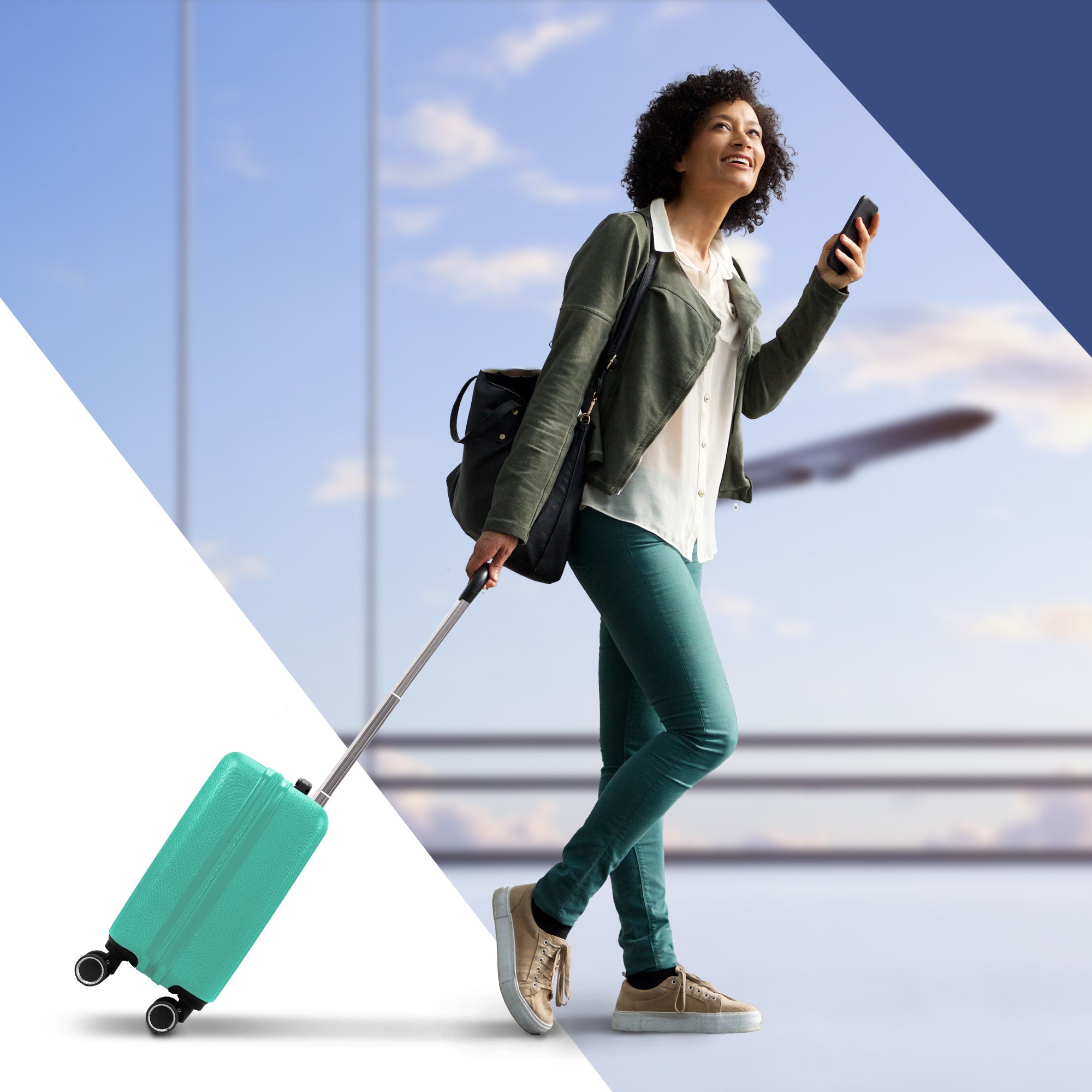 Vacay 15” Suitcase ABS Luggage, Aluminium Trolley Handle, 360° Spinner Wheels - Airline Compatible (45 x 33x 20cm) - Mint