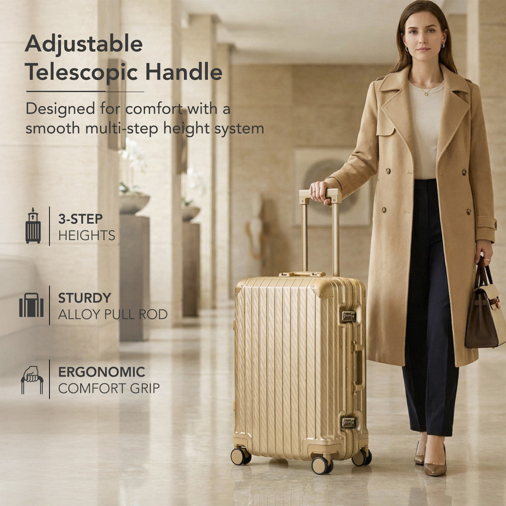 LUGG 24" Hard Shell Trolley Suitcase Aluminium TSA Lock Gold 65x45x26.5cm