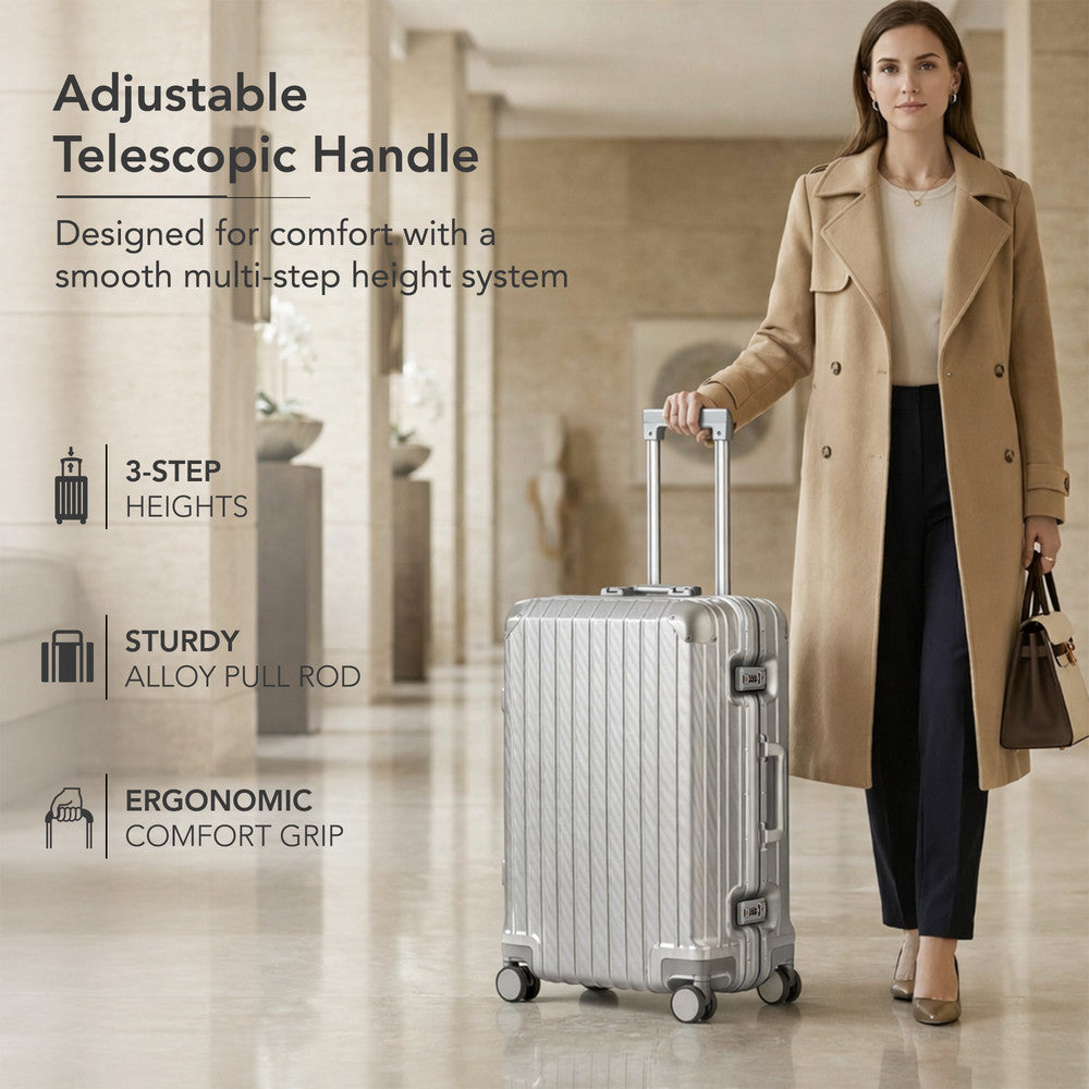 LUGG 24" Hard Shell Trolley Suitcase Aluminium TSA Lock Metallic Silver 65x45x26.5cm