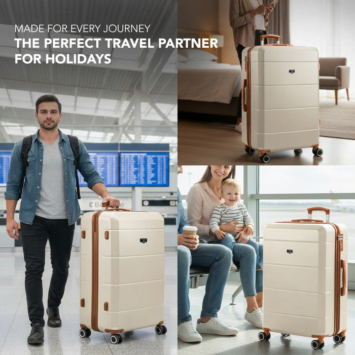 LUGG Jetset 28 Inch Large Suitcase – Lightweight Hard Shell Luggage with TSA Lock – Water-Resistant ABS Spinner Suitcase – 4 Wheels – (75x49x29cm) - Cream & Brown