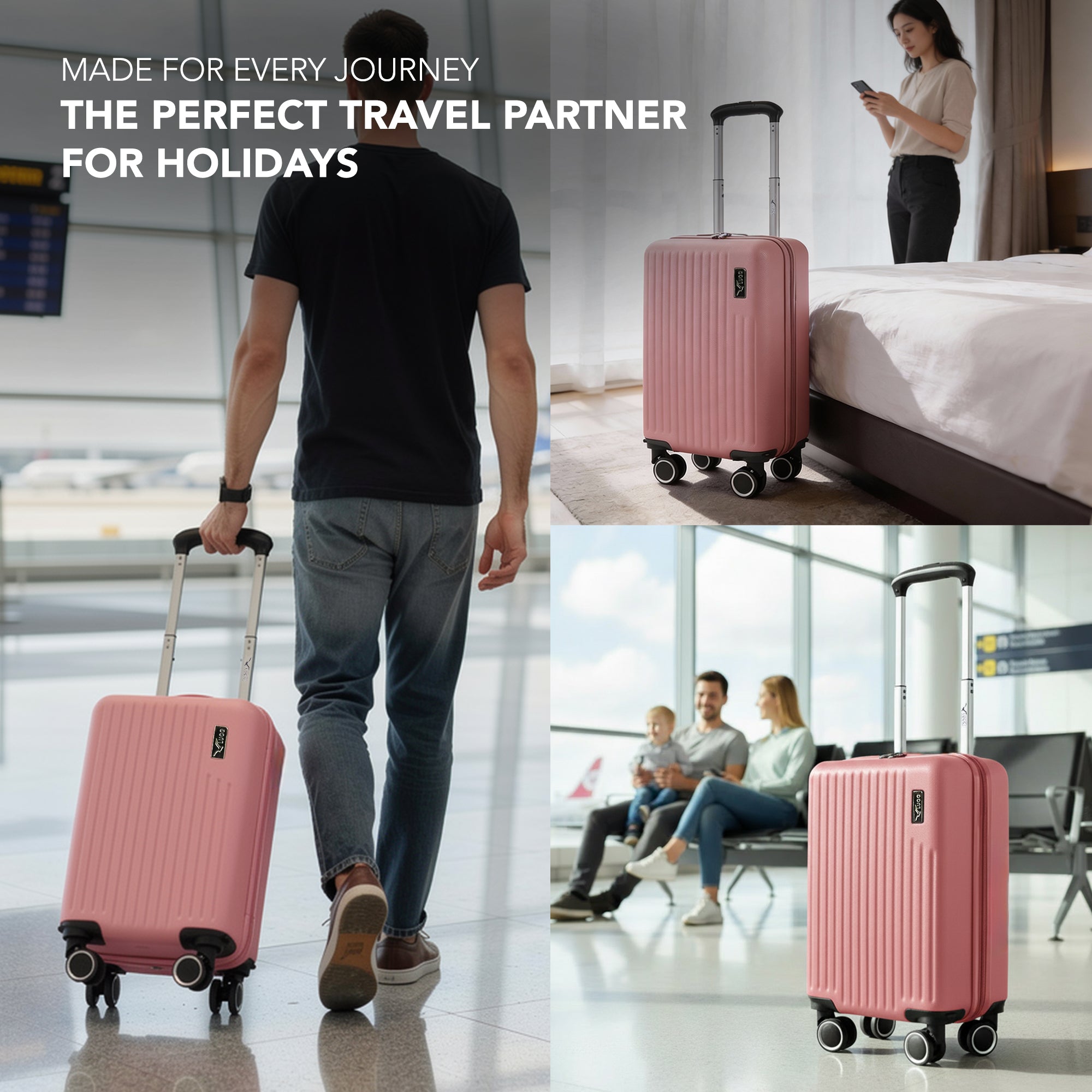 LUGG 40cm Vacay Suitcase ABS Luggage, Aluminium Trolley Handle, 360° Spinner Wheels, Water-Resistant & Durable Material - Airline Compatible (40 x 30 x 20cm)- Clay