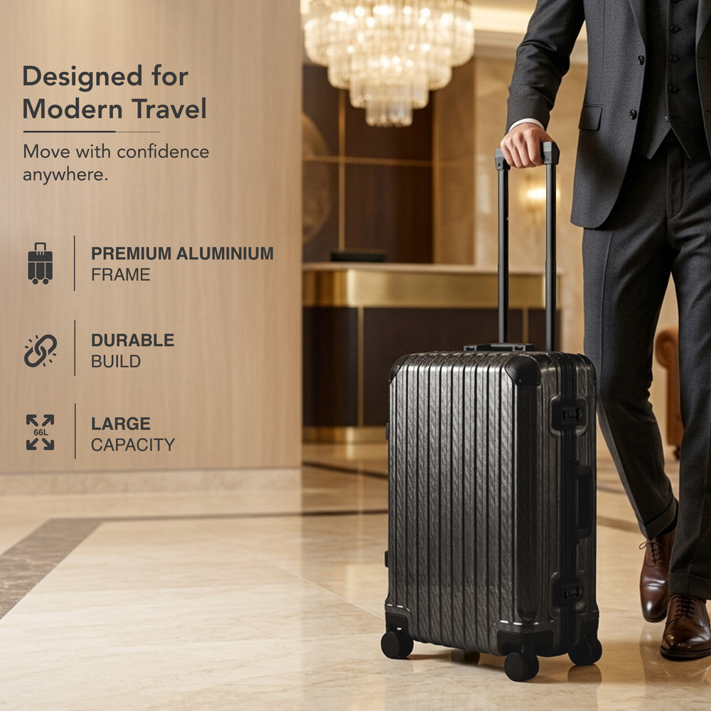 LUGG 24" Hard Shell Trolley Suitcase Aluminium TSA Lock Black 65x45x26.5cm
