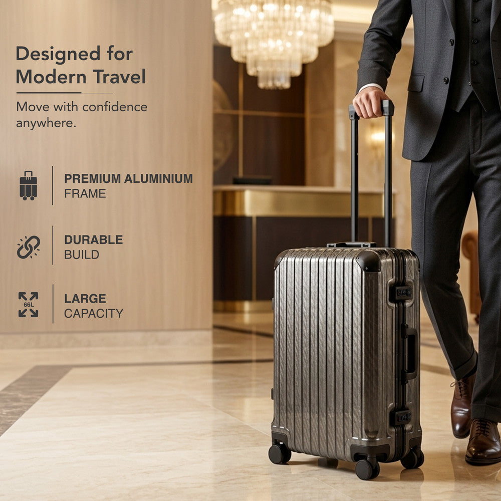 LUGG 24" Hard Shell Trolley Suitcase Aluminium TSA Lock Grey 65x45x26.5cm