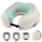 Stone memory foam travel pillow with storage bag, U-shaped neck support