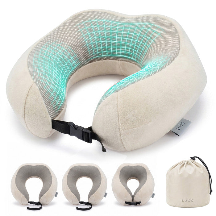 Stone memory foam travel pillow with storage bag, U-shaped neck support