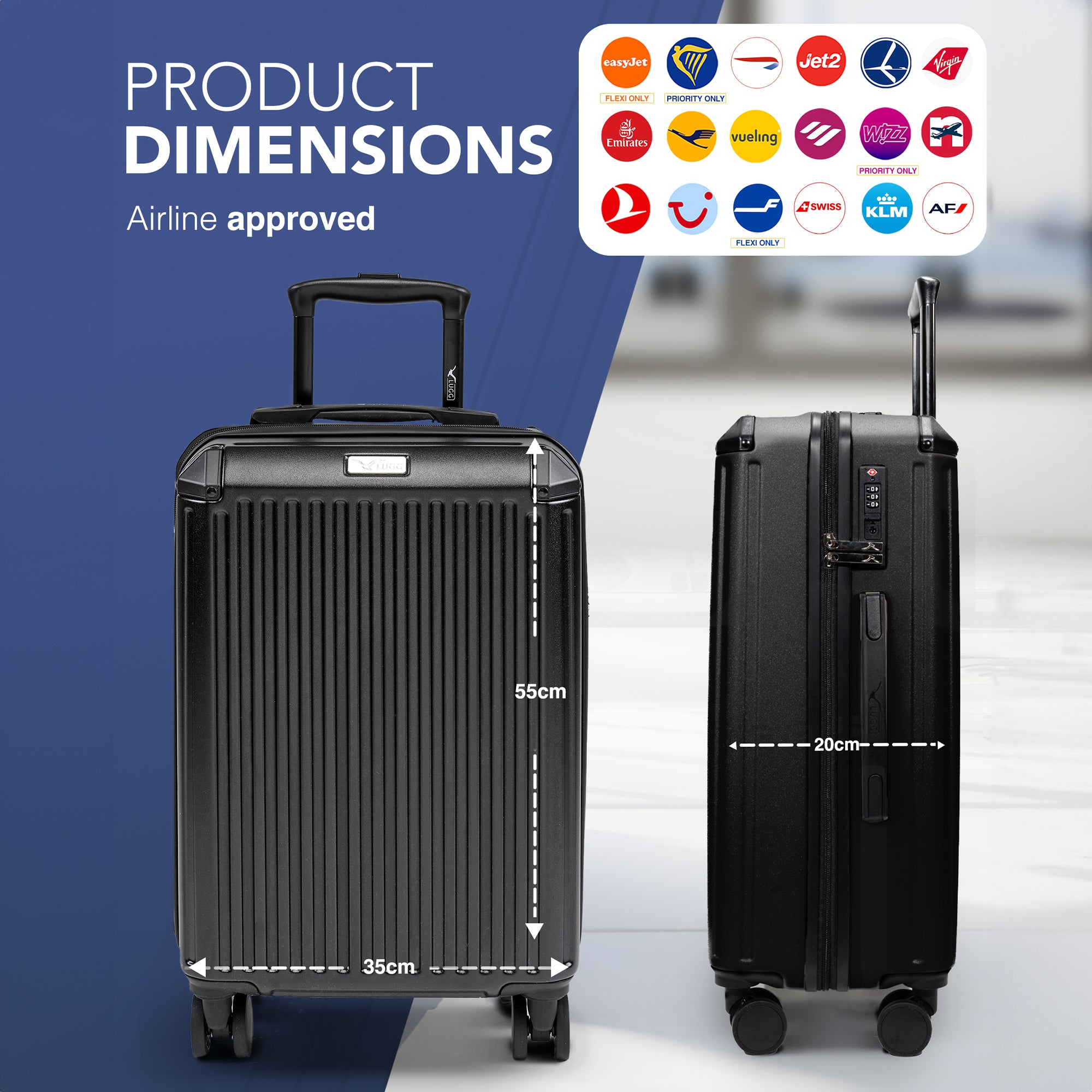 Sky Rover 20” Cabin Suitcase in Black - Clearance