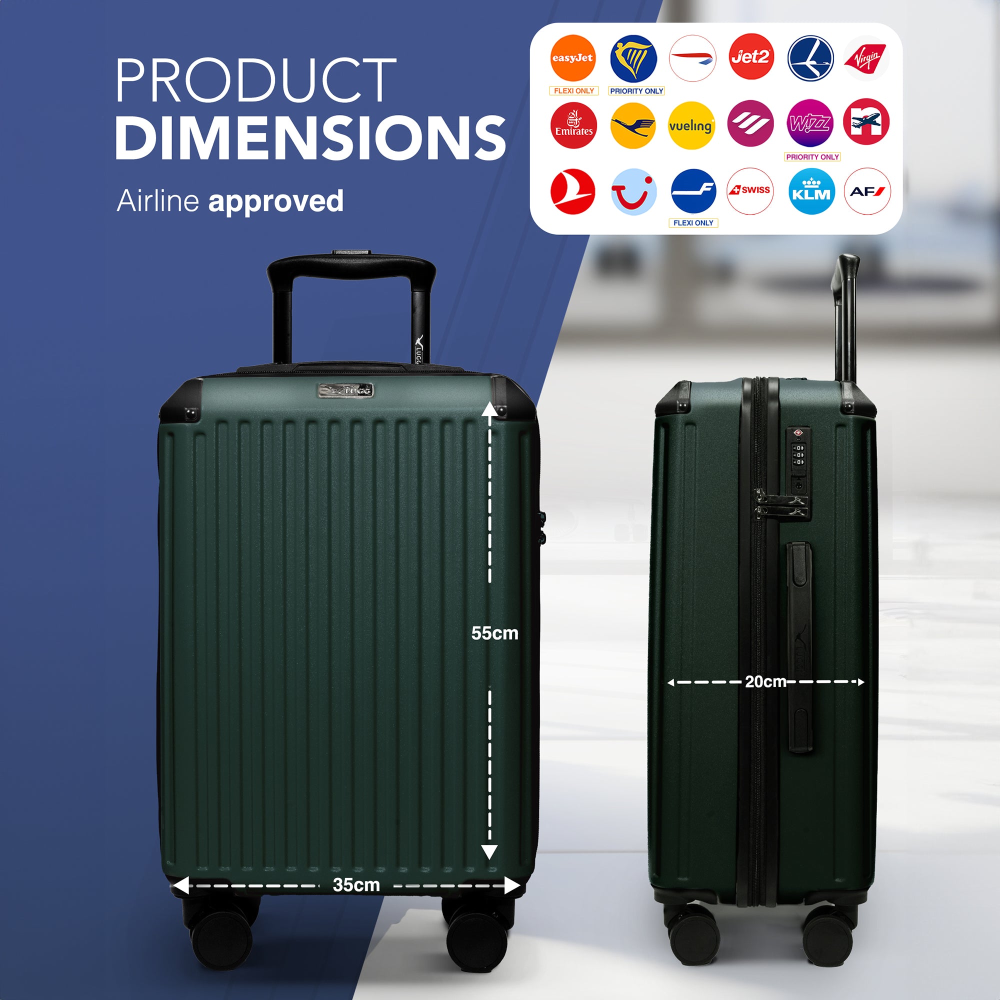 Sky Rover 20” Cabin Suitcase in Forest Green - Clearance