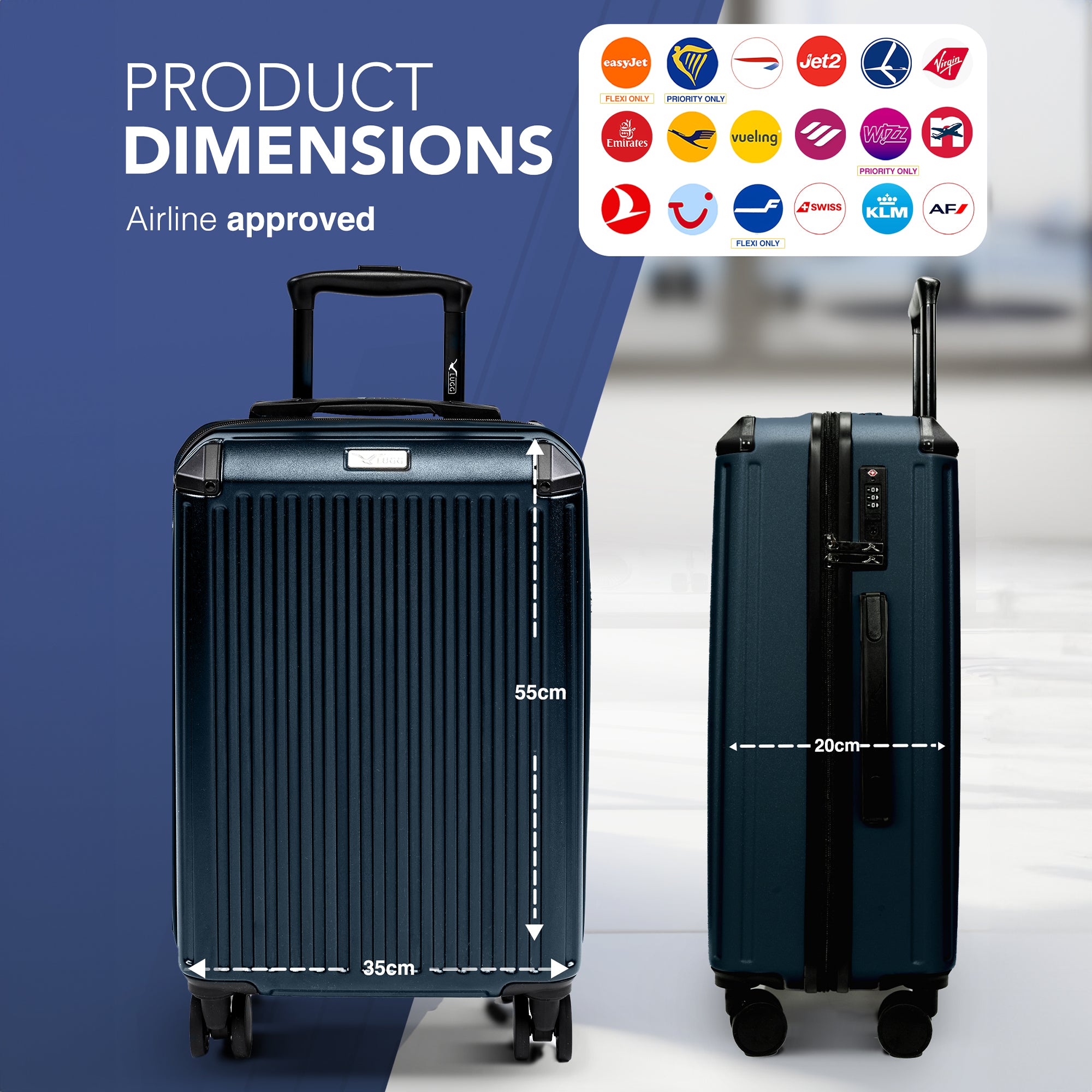 Sky Rover 20” Cabin Suitcase in Indigo Blue - Clearance