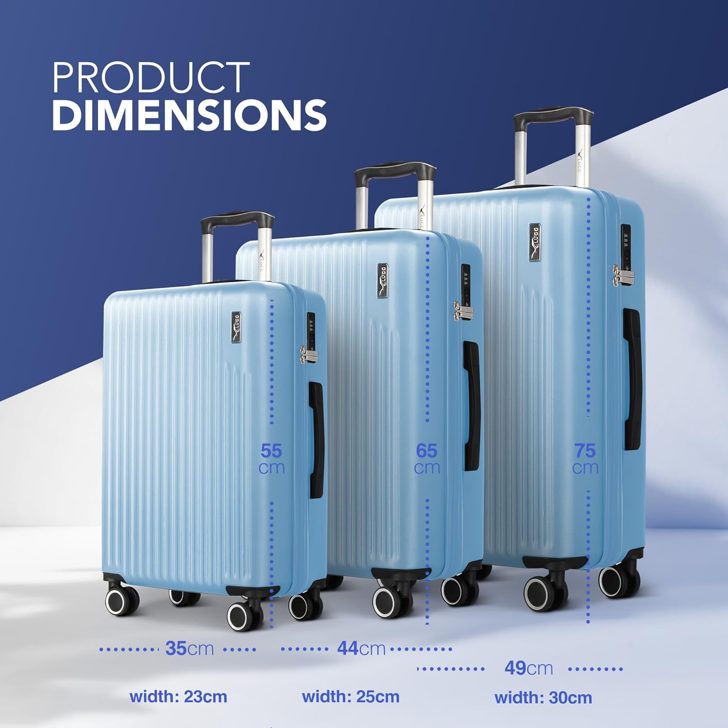 Vacay 3pc Suitcase Set in Sky Blue