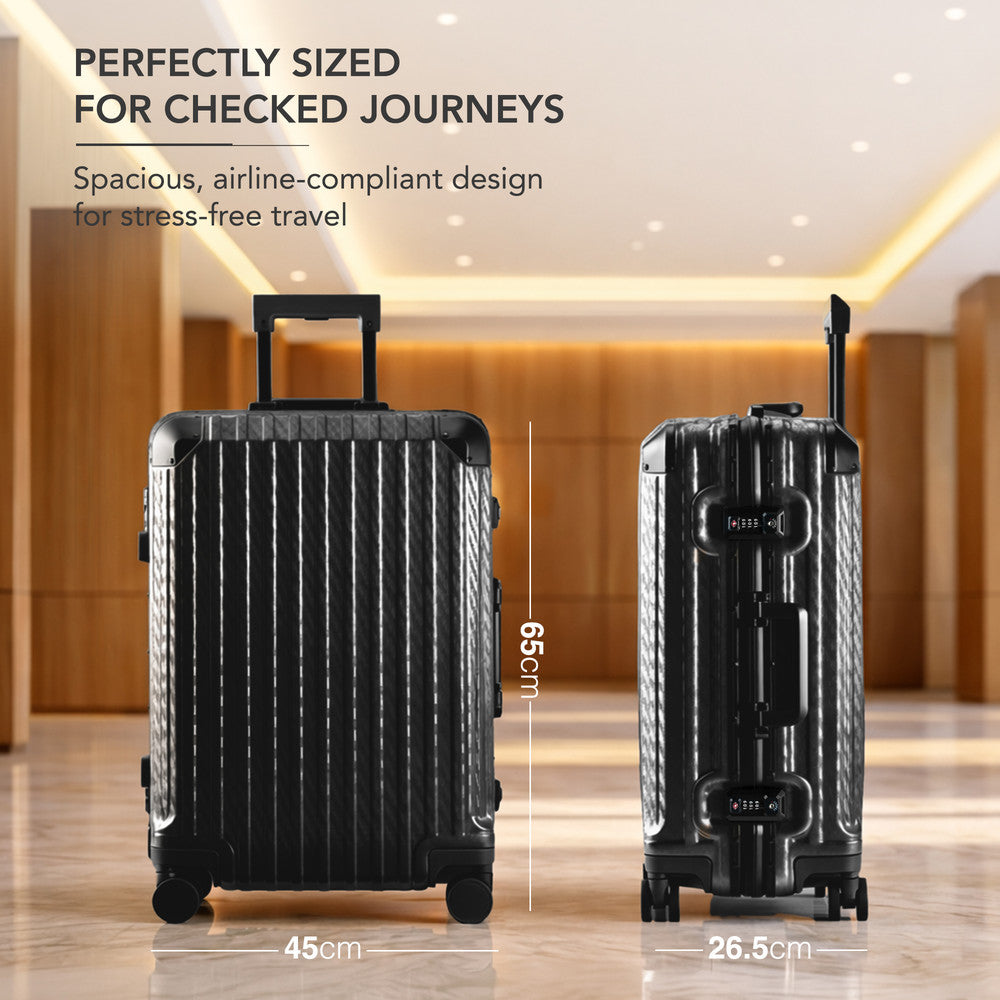 LUGG 24" Hard Shell Trolley Suitcase Aluminium TSA Lock Black 65x45x26.5cm