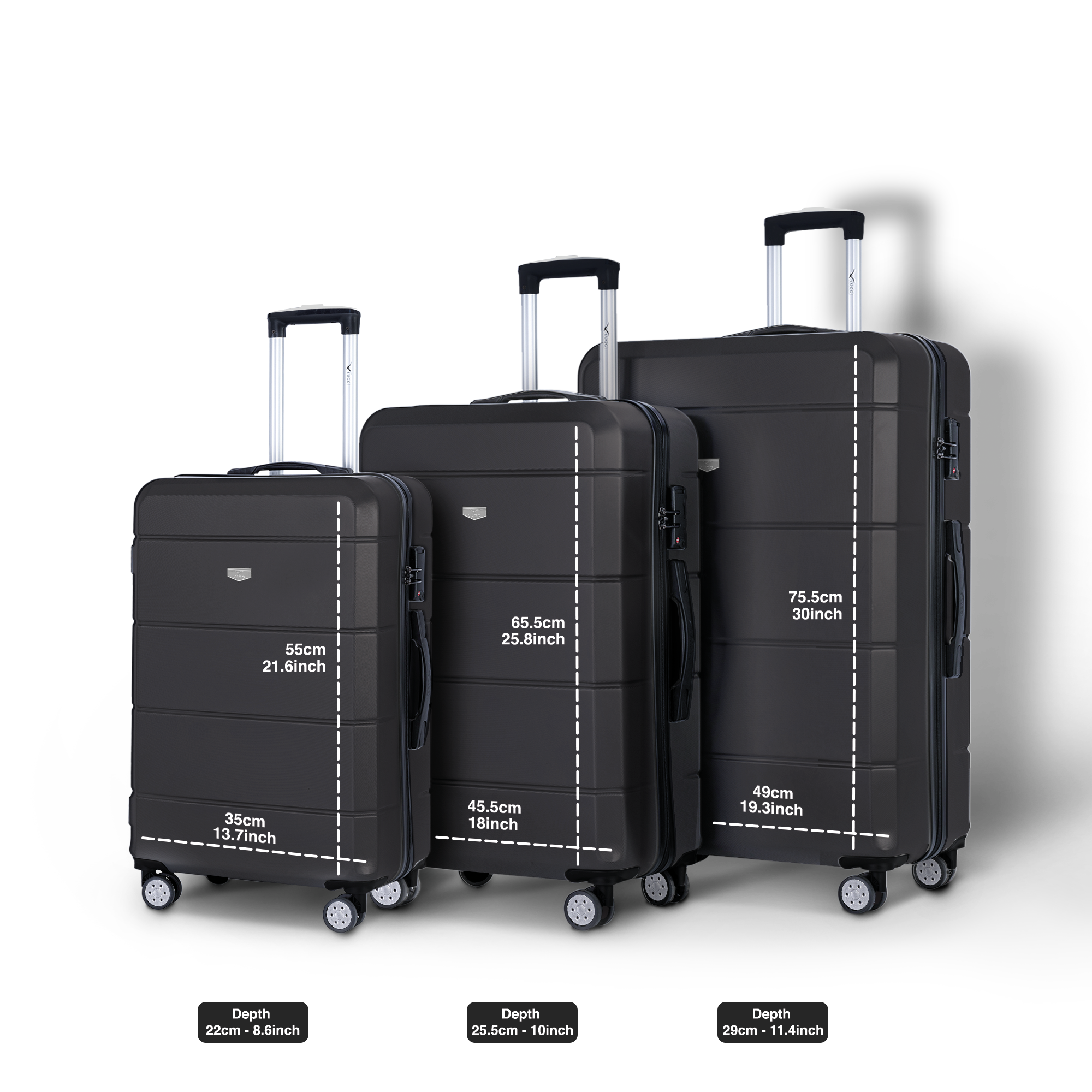 Jetset 3pc Suitcase Set in Black