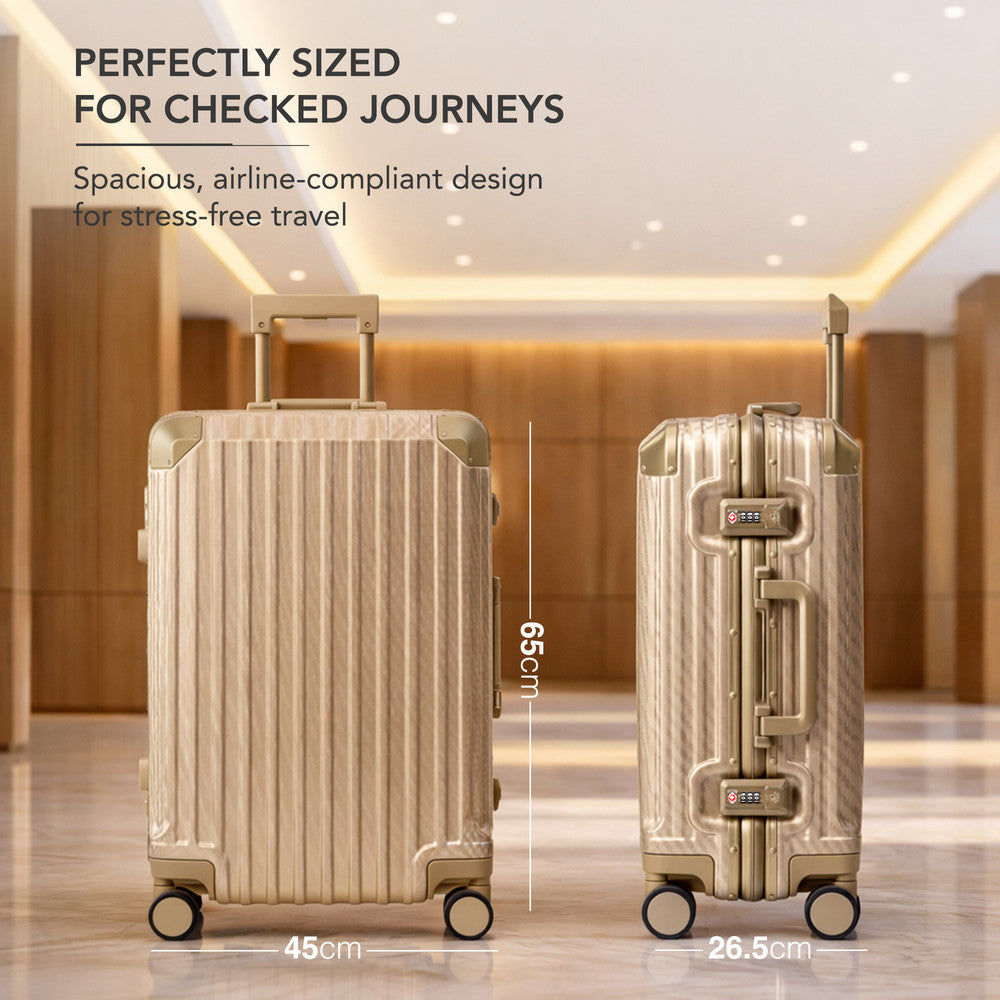 LUGG 24" Hard Shell Trolley Suitcase Aluminium TSA Lock Gold 65x45x26.5cm