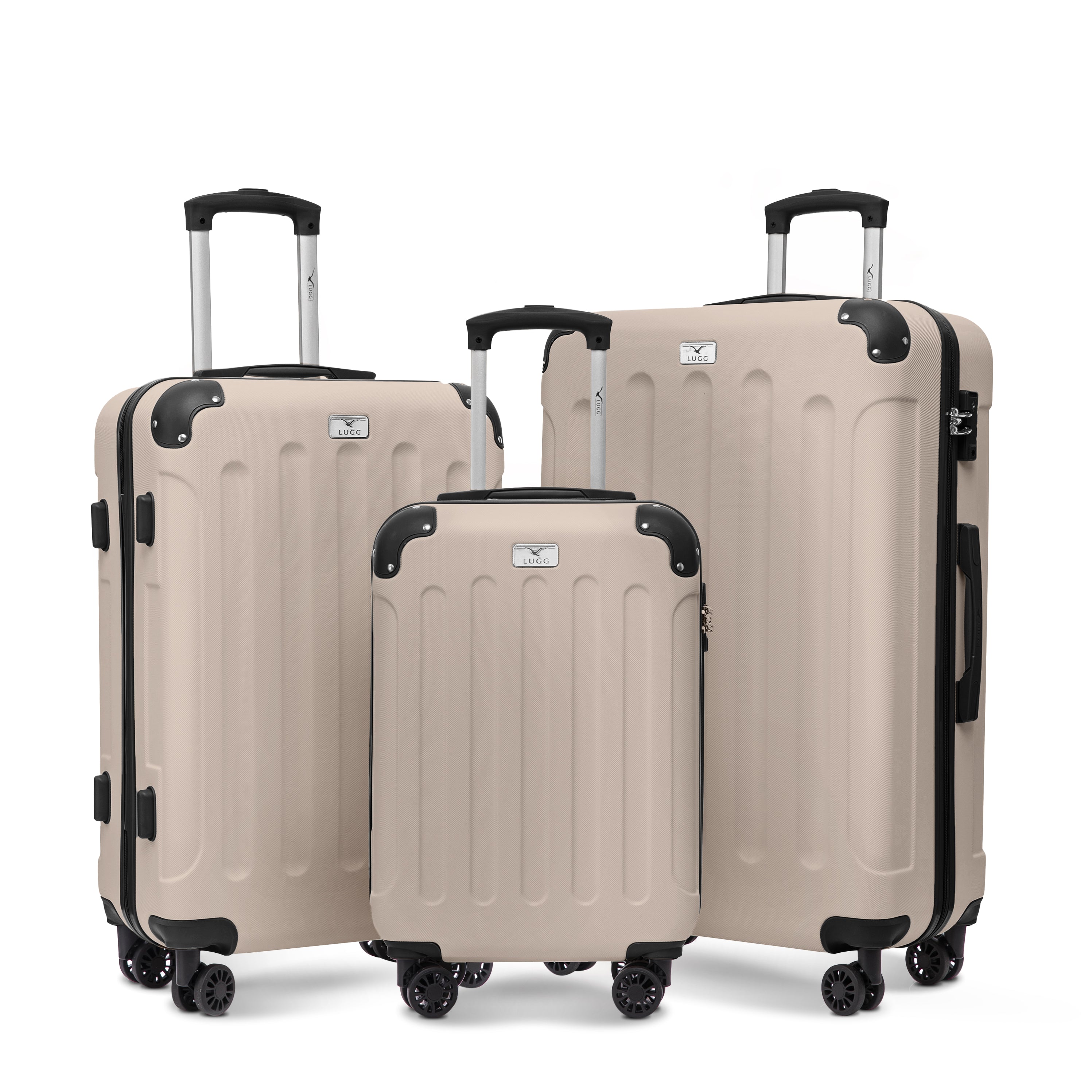Beige 3pc Suitcase Set with 360 Swivel Wheels TSA Secure Locks UK
