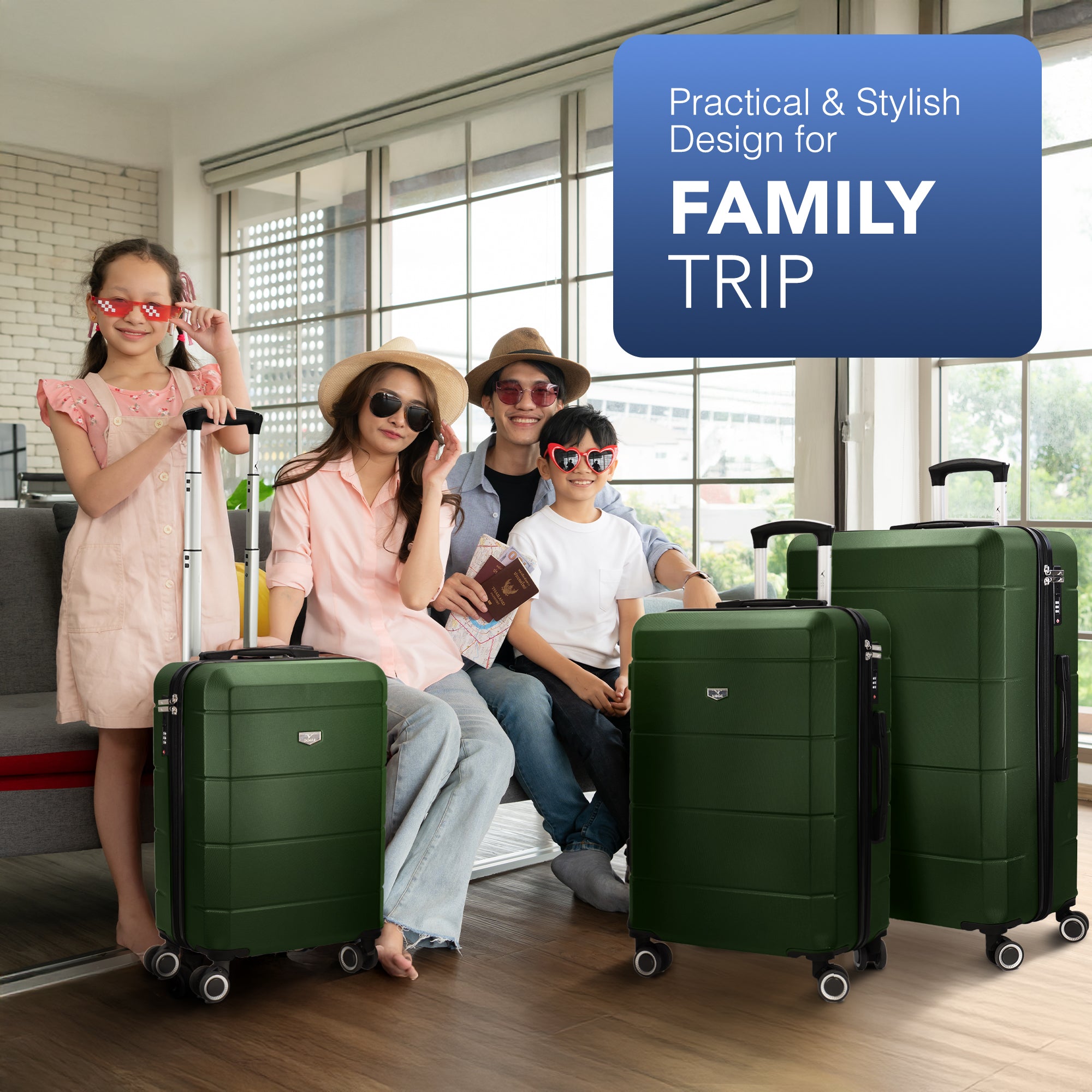 Jetset 3pc Suitcase Set in Army Green