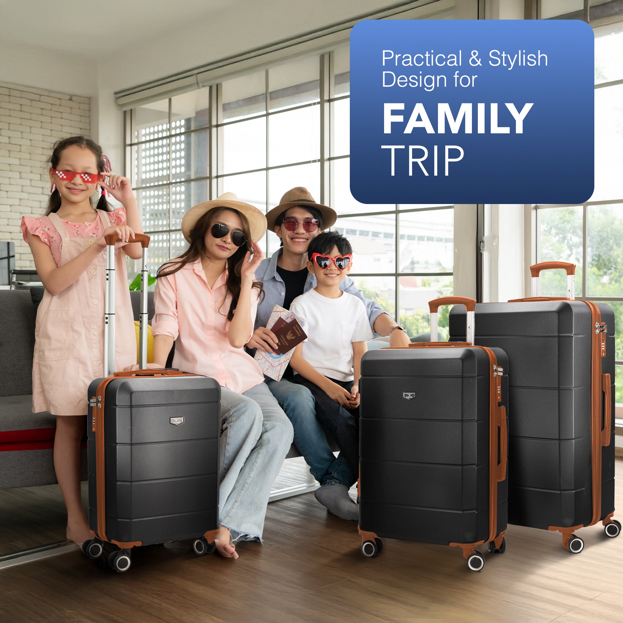 Jetset 3pc Suitcase Set in Black & Brown