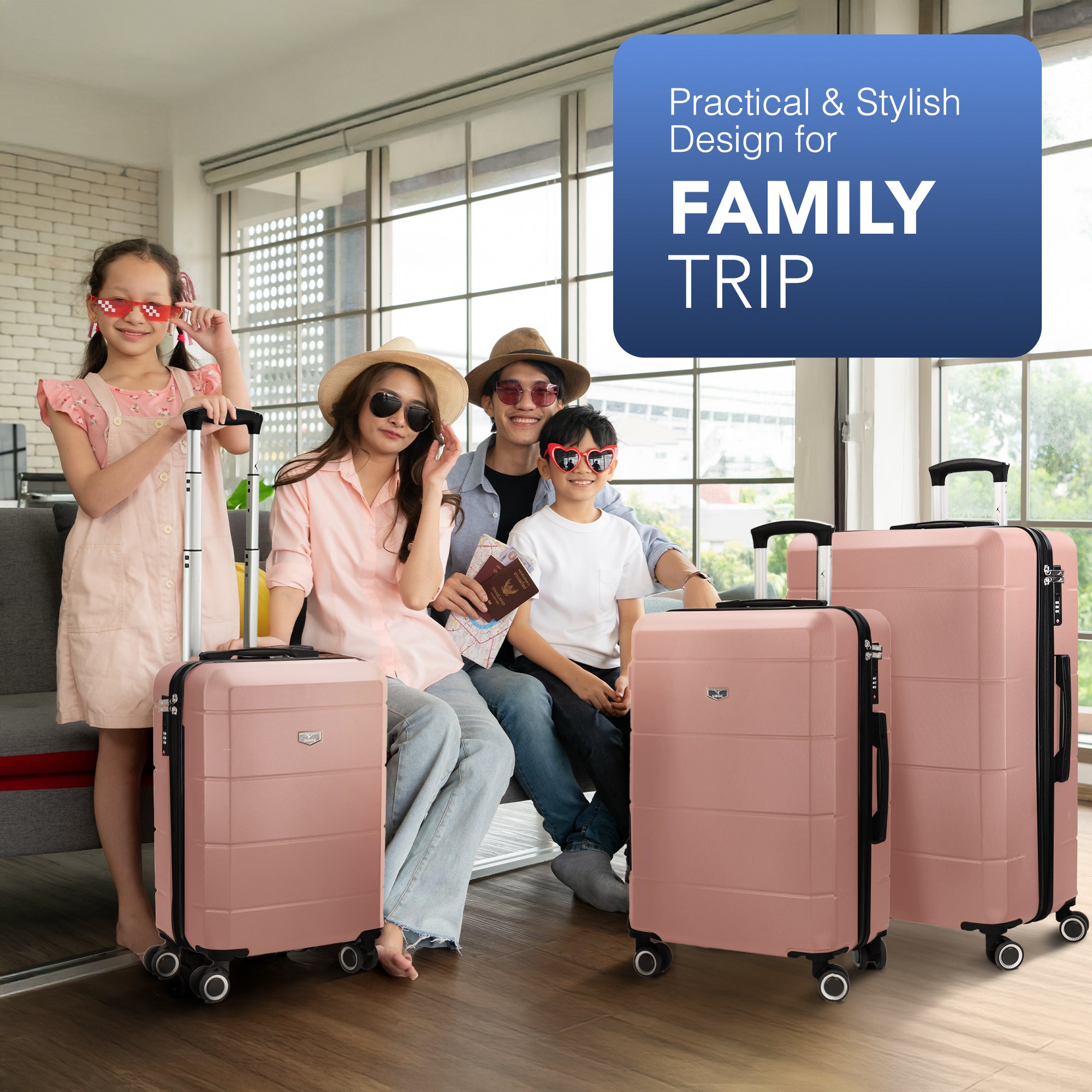 Jetset 3pc Suitcase Set in Rose Gold