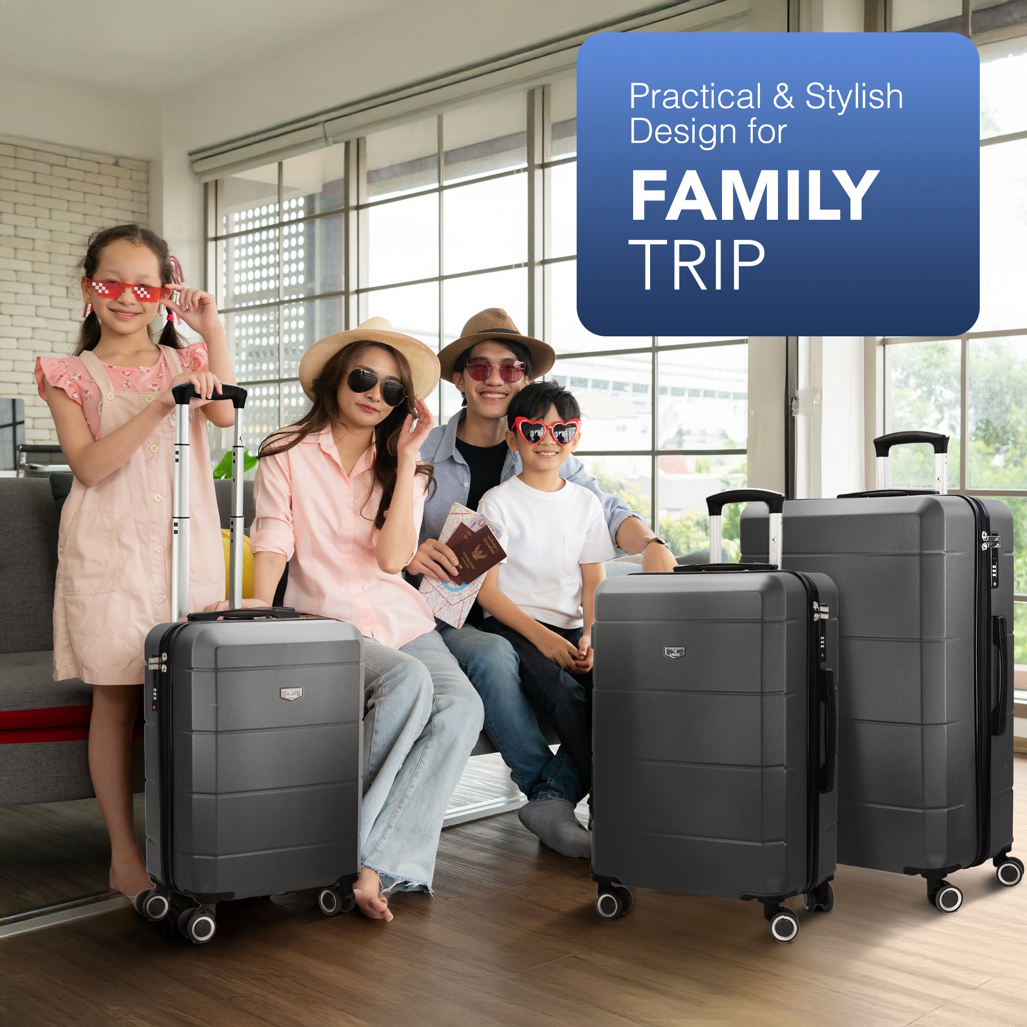 Jetset 3pc Suitcase Set in Gunmetal Grey