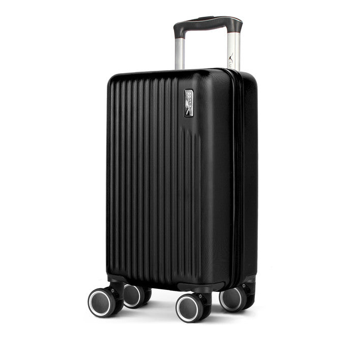 Vacay Black 40cm hard shell underseat cabin bag, front view with spinner wheels