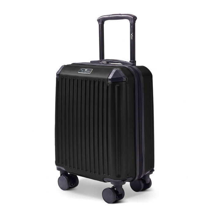 Black Sky Rover 15-inch hard shell cabin bag with spinner wheels, compact travel suitcase