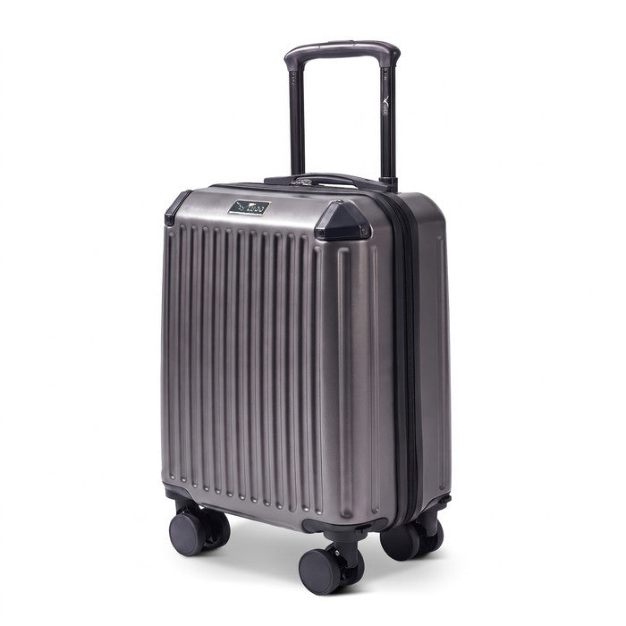 Gunmetal Sky Rover 15-inch hard shell cabin bag with spinner wheels, compact travel suitcase