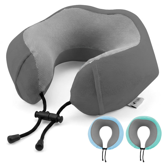Memory Foam Travel Neck Pillow for Flights – Grey