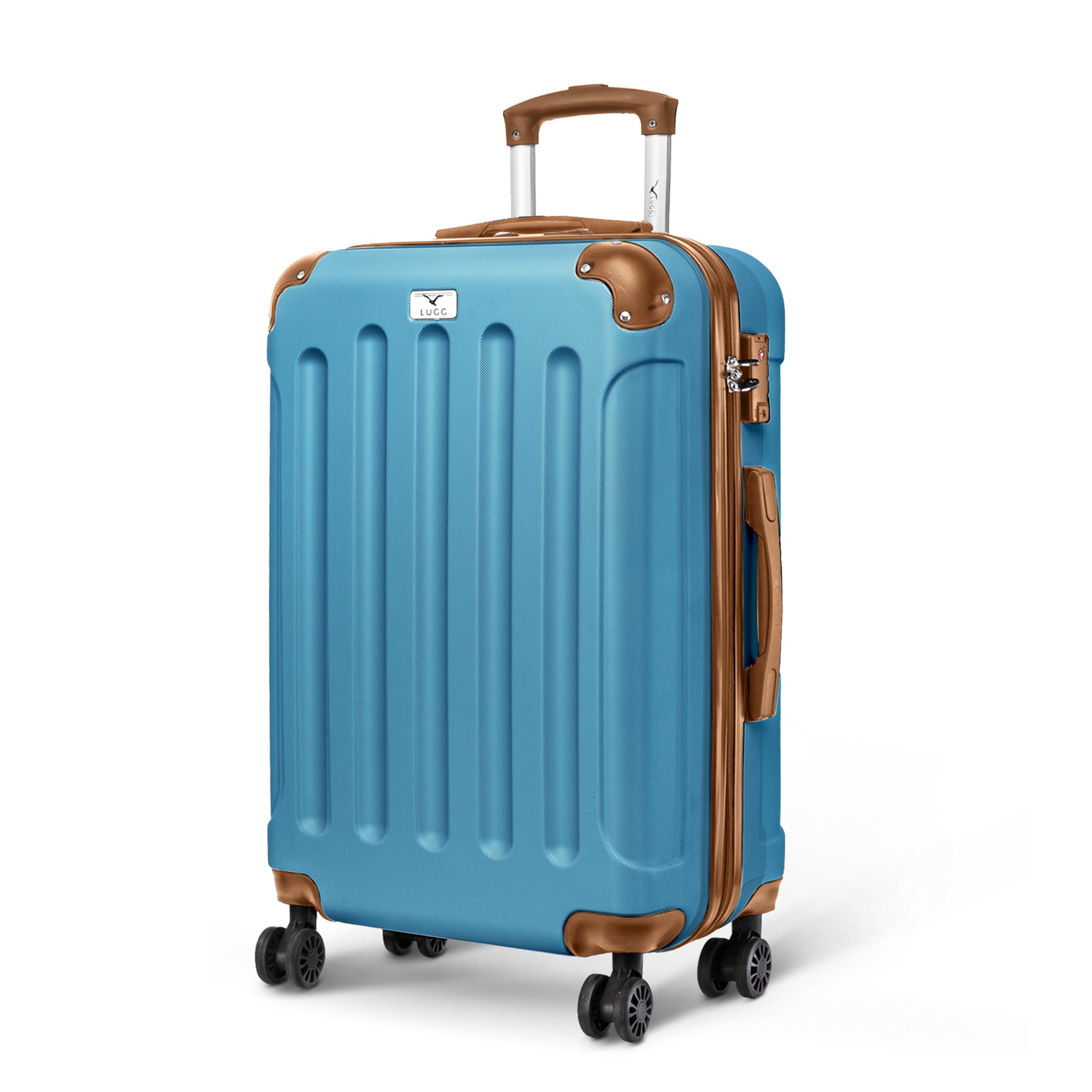 LUGG Skywander 24” Lightweight Underseat Cabin Bag - 67cm x 44cm x 24.5cm – EasyJet Approved Carry-On Suitcase, Durable ABS Hard Shell- Blue & Brown