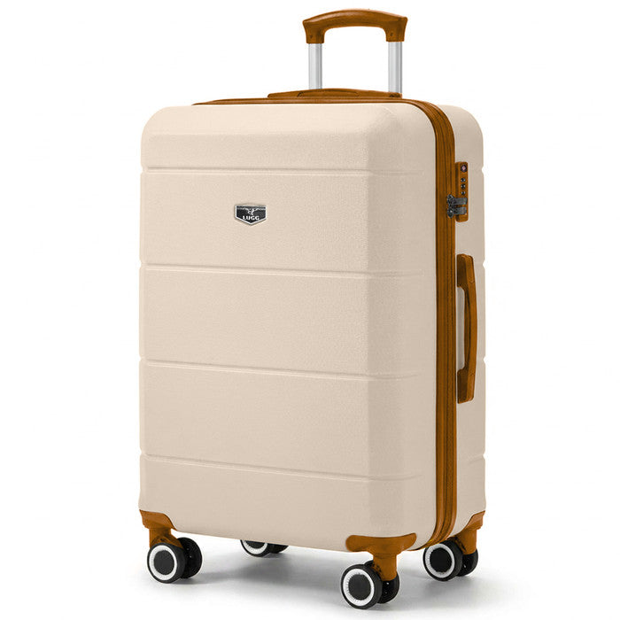 LUGG Cream & Brown 24" hard shell medium suitcase with spinner wheels & telescopic handle