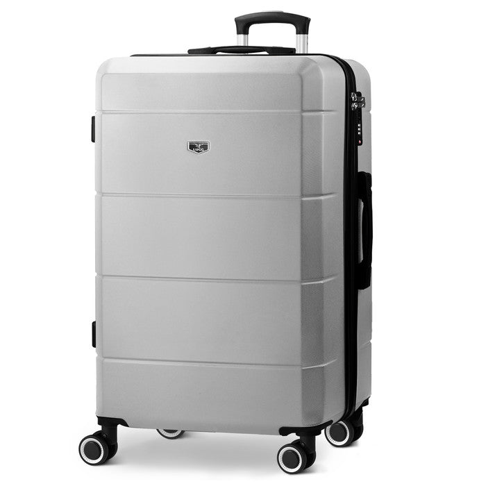 LUGG Jetset 28 Inch Large Suitcase – Lightweight Hard Shell Luggage with TSA Lock – Water-Resistant ABS Spinner Suitcase – 4 Wheels – (75x49x29cm) - Silver