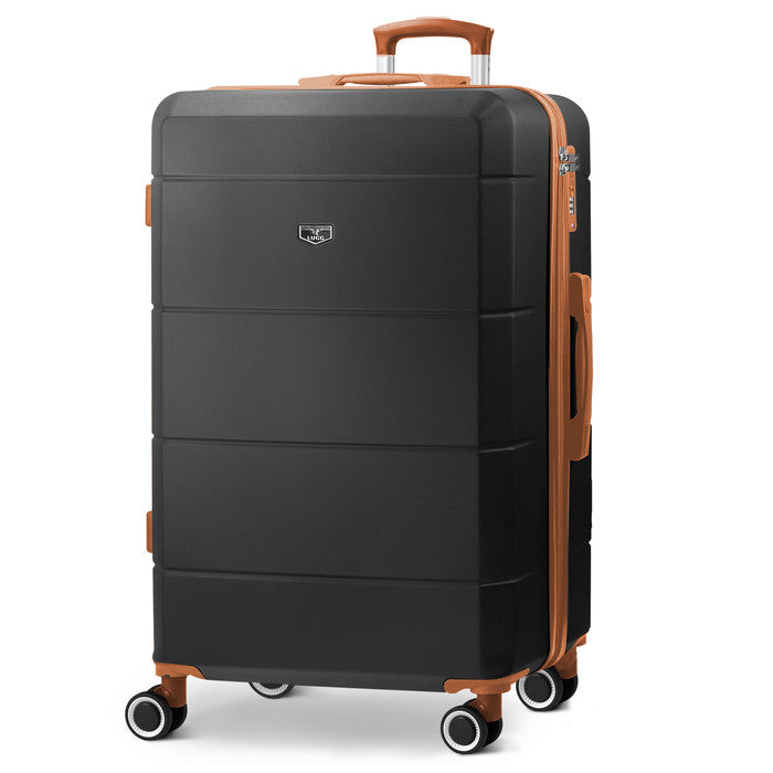 LUGG Jetset 28 Inch Large Suitcase – Lightweight Hard Shell Luggage with TSA Lock – Water-Resistant ABS Spinner Suitcase – 4 Wheels – (75x49x29cm) - Black & Brown