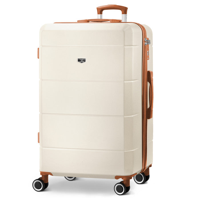 LUGG Jetset 28 Inch Large Suitcase – Lightweight Hard Shell Luggage with TSA Lock – Water-Resistant ABS Spinner Suitcase – 4 Wheels – (75x49x29cm) - Cream & Brown