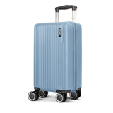 Vacay Slate Blue 40cm hard shell underseat cabin bag, front view with spinner wheels