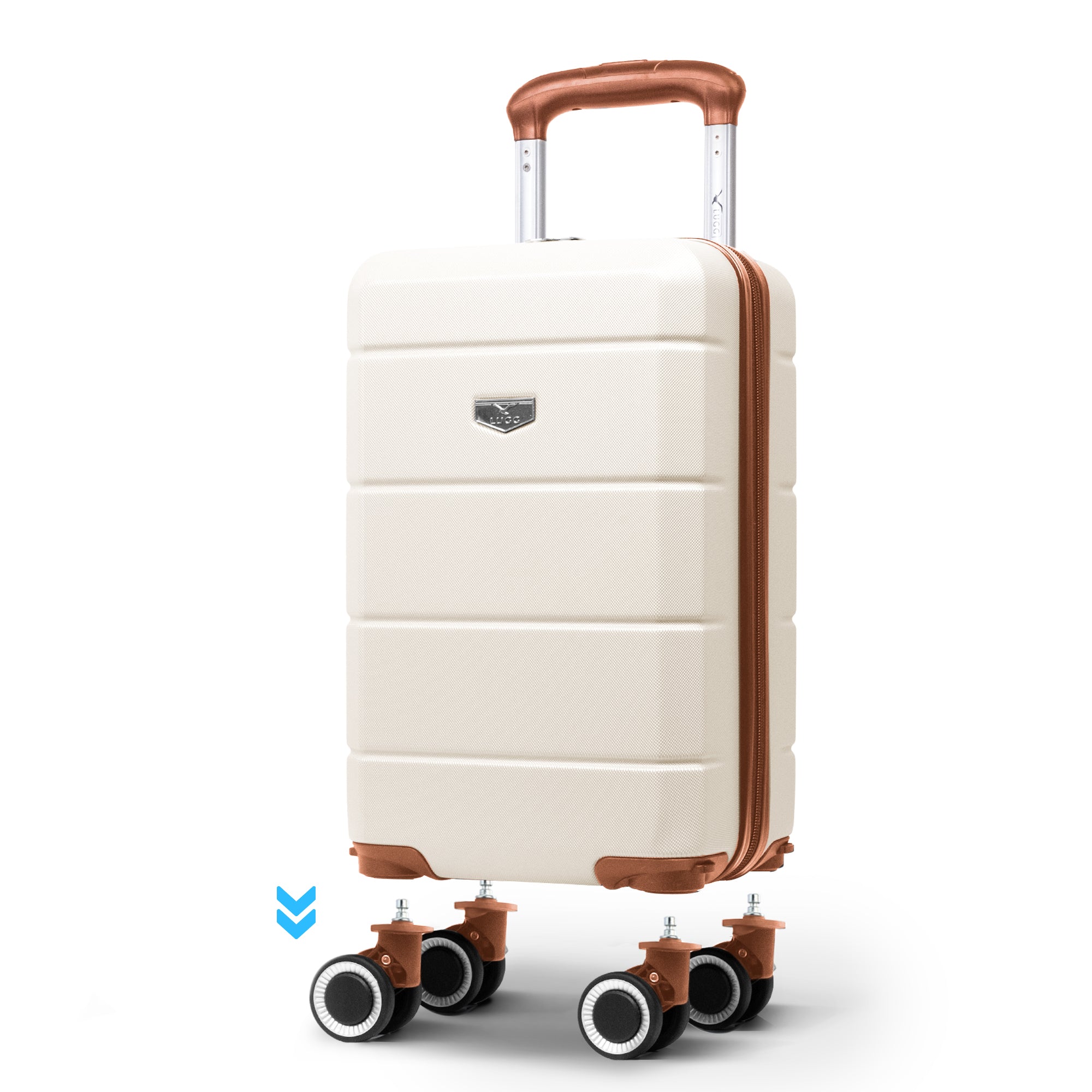 LUGG - Jetset 40cm Suitcase - 40x25x20cm- Ryanair Compatible  - Underseat Size - Hard Shell ABS - Spinner & Removable Wheels - Lightweight Travel Luggage- Cream/Brown