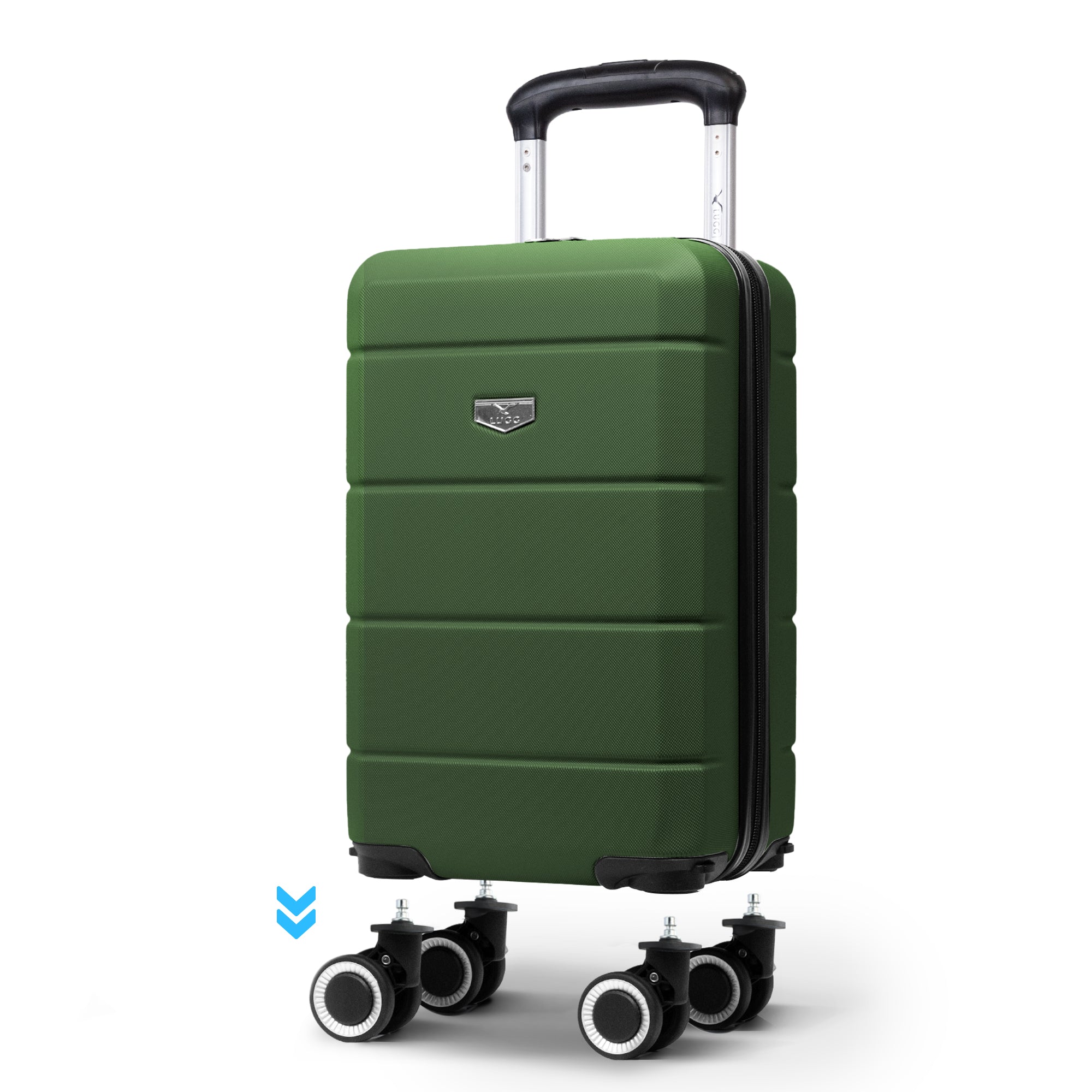 LUGG - Jetset 40cm Suitcase - 40x25x20cm- Ryanair Compatible - TSA Lock - Underseat Size - Hard Shell ABS - Spinner & Removable Wheels - Lightweight Travel Luggage- Army Green