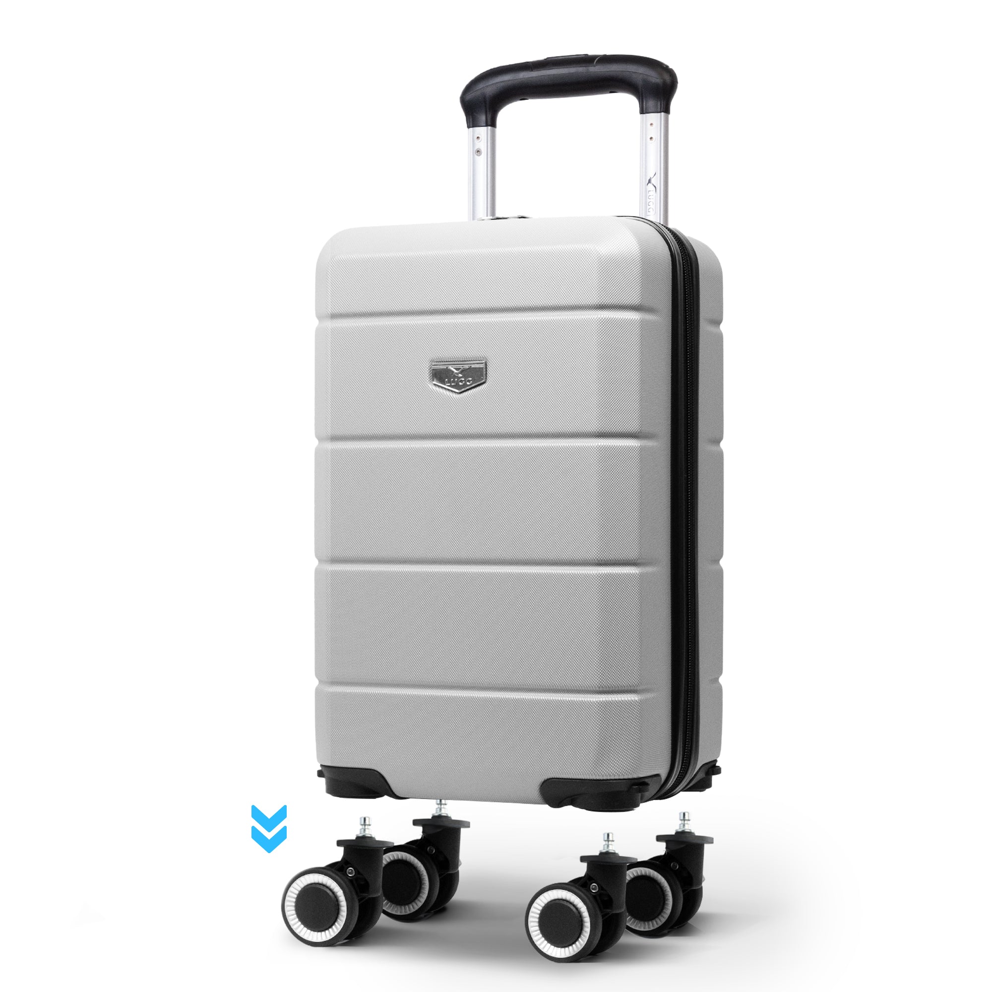 LUGG - Jetset 40cm Suitcase - 40x25x20cm- Ryanair Compatible - TSA Lock - Underseat Size - Hard Shell ABS - Spinner & Removable Wheels - Lightweight Travel Luggage- Silver