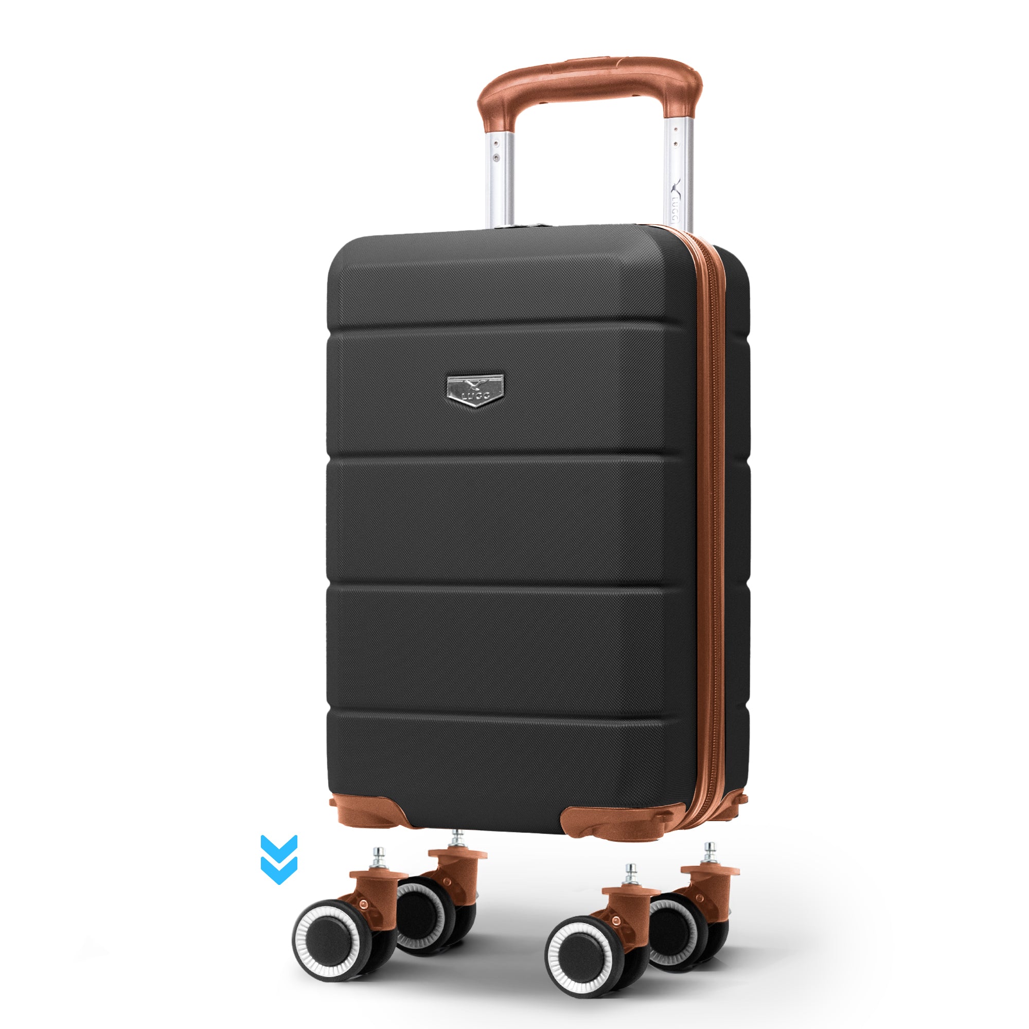 LUGG - Jetset 40cm Suitcase - 40x25x20cm- Ryanair Compatible - Underseat Size - Hard Shell ABS - Spinner & Removable Wheels - Lightweight Travel Luggage- Black/Brown