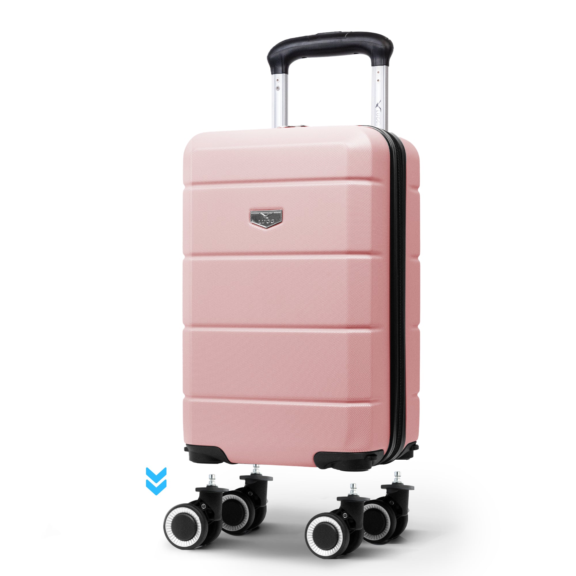 LUGG - Jetset 40cm Suitcase - 40x25x20cm- Ryanair Compatible - Underseat Size - Hard Shell ABS - Spinner & Removable Wheels - Lightweight Travel Luggage- Rose Gold