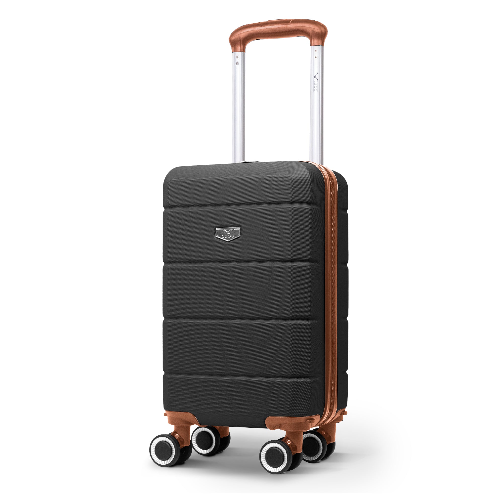 LUGG - Jetset 40cm Suitcase - 40x25x20cm- Ryanair Compatible - Underseat Size - Hard Shell ABS - Spinner & Removable Wheels - Lightweight Travel Luggage- Black/Brown