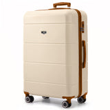 Cream & Brown 32 inch hard shell suitcase, extra large check-in size with spinner wheels